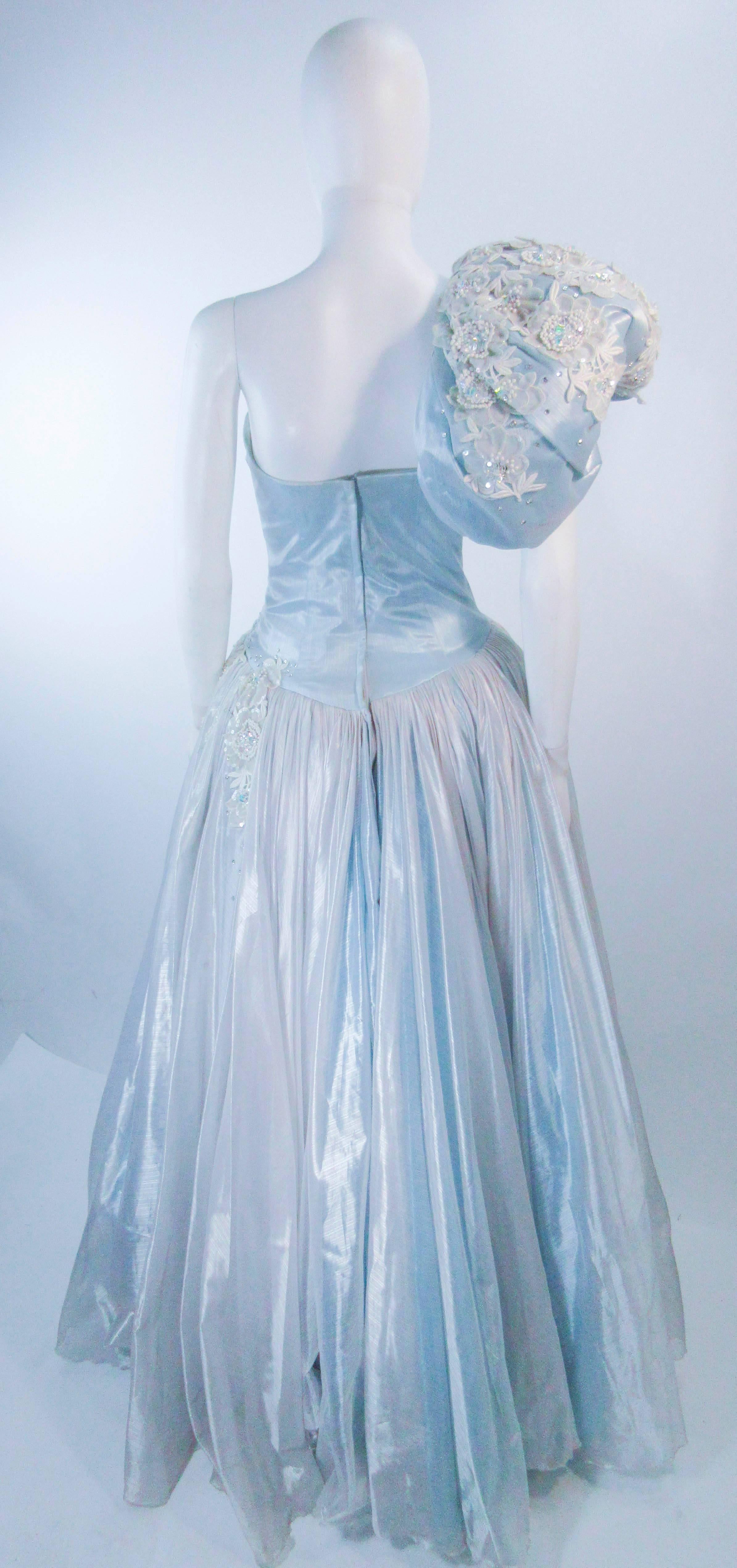 NOLAN MILLER Sky Blue Gown with One Shoulder and Floral Applique Size 2 4 1