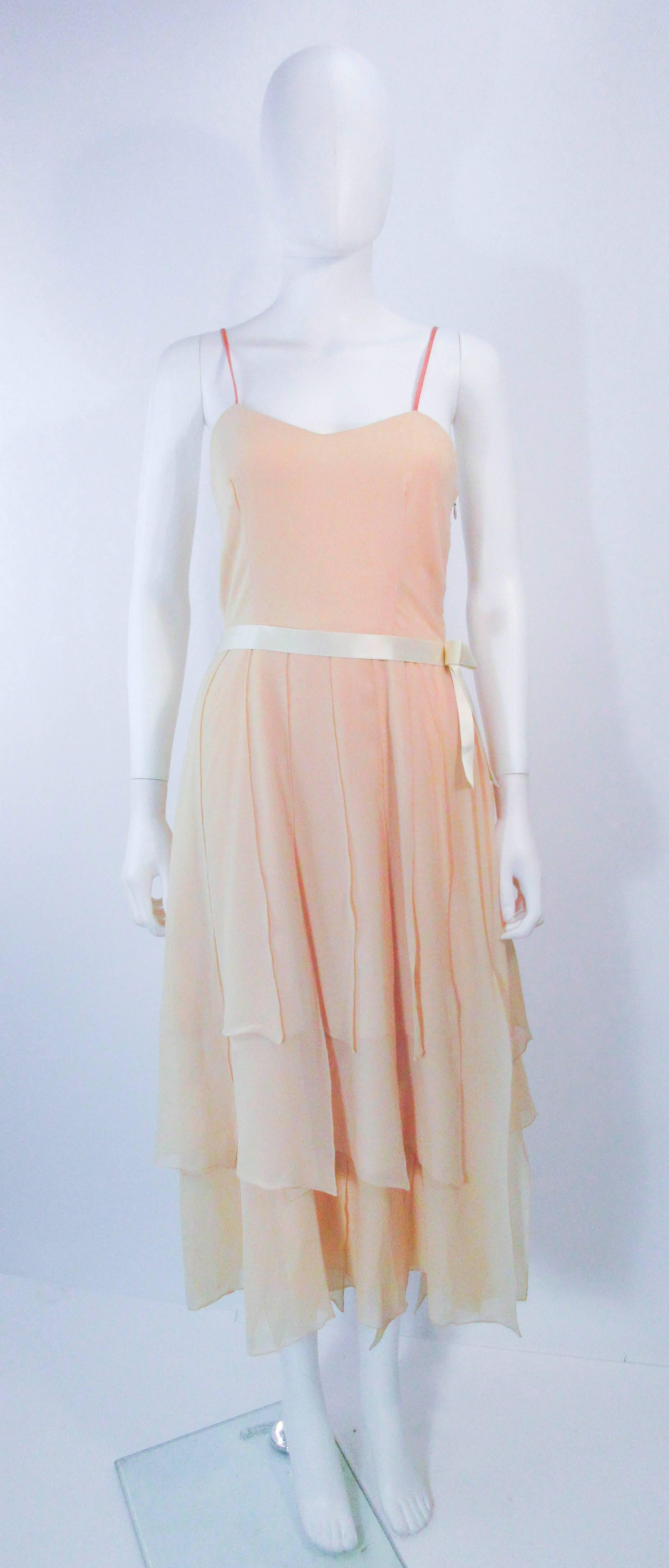MAGGY REEVES Nude Silk Chiffon 2pc Gown Ensemble with Sequins & Beading Size 4  For Sale 1
