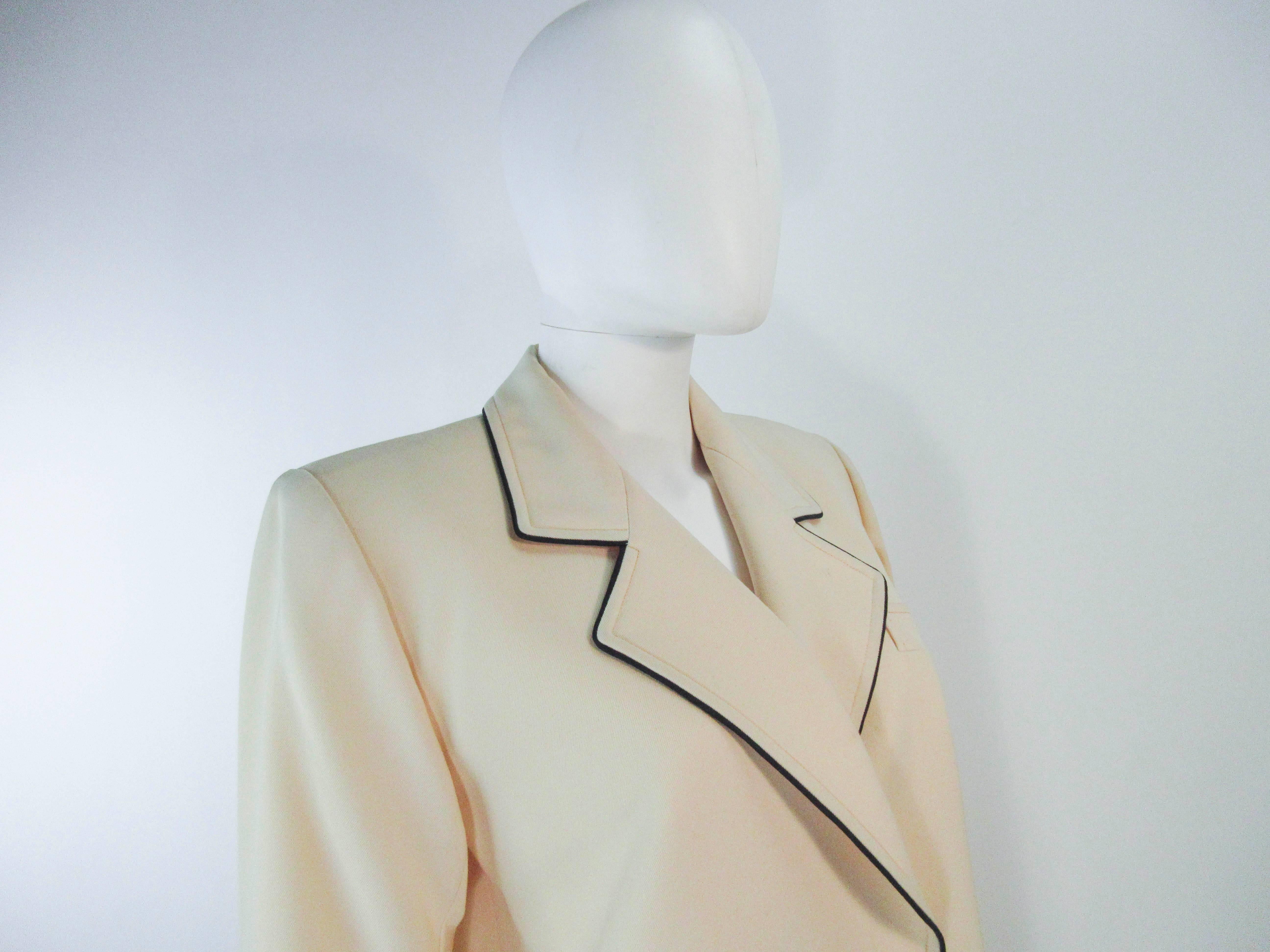 Beige YVES SAINT LAURENT Ivory Cream Tuxedo Style Dress Coat Size Medium