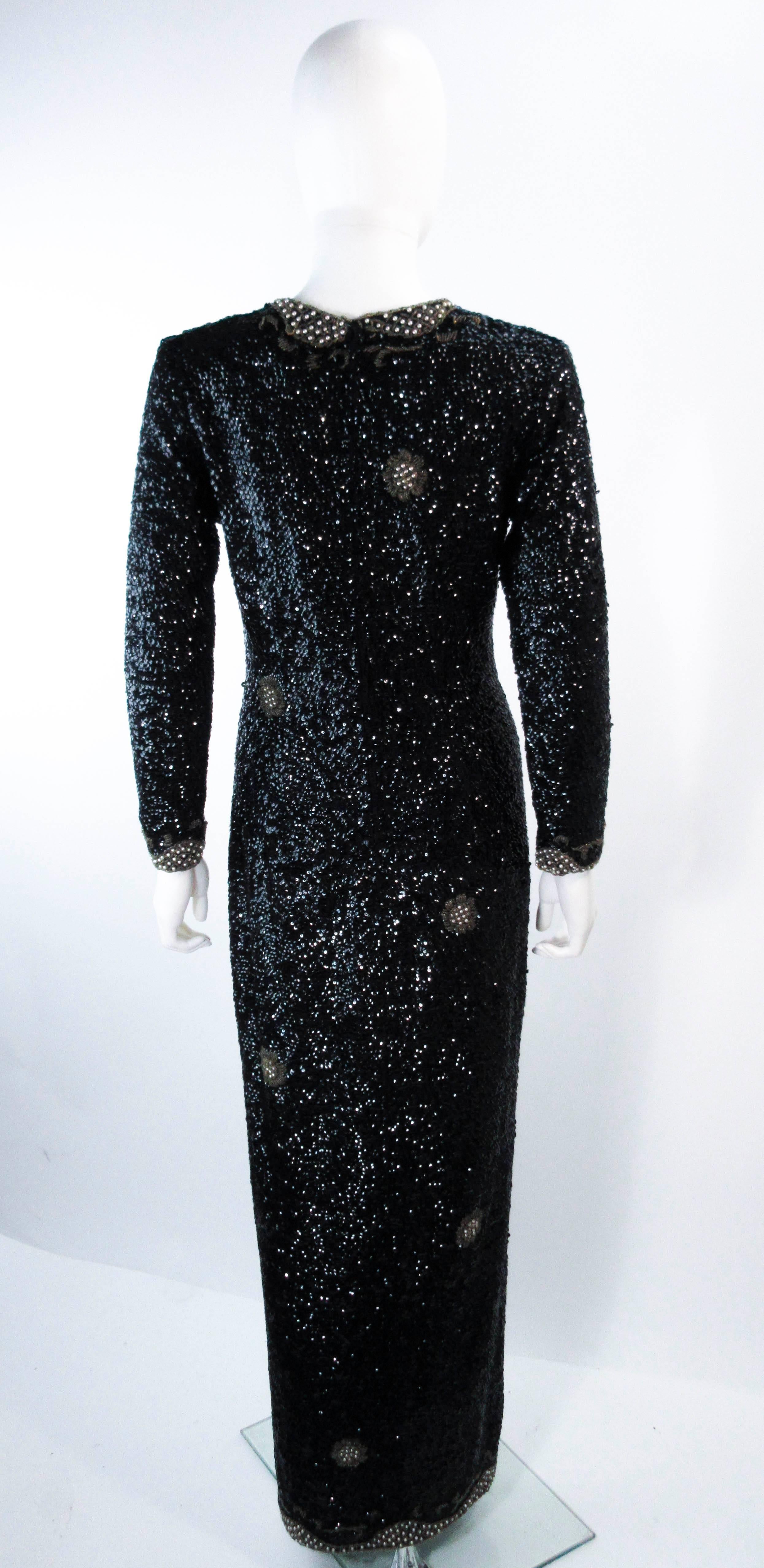 Vintage 1960's Black and Gold Sequin Maxi Dress Size M L  For Sale 1