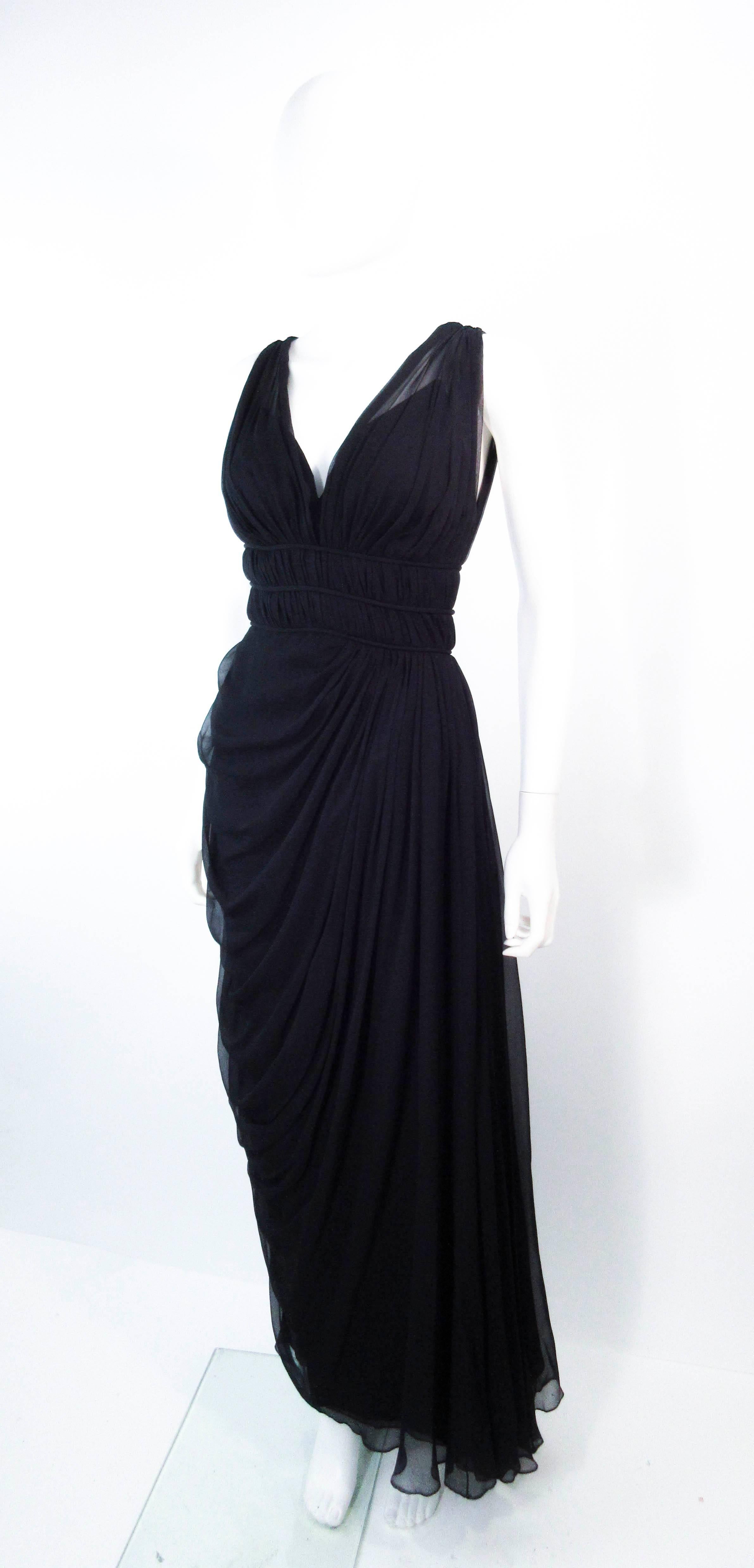 HELEN ROSE Black Silk Chiffon Draped Gown with Empire Waist Size 2 4 ...