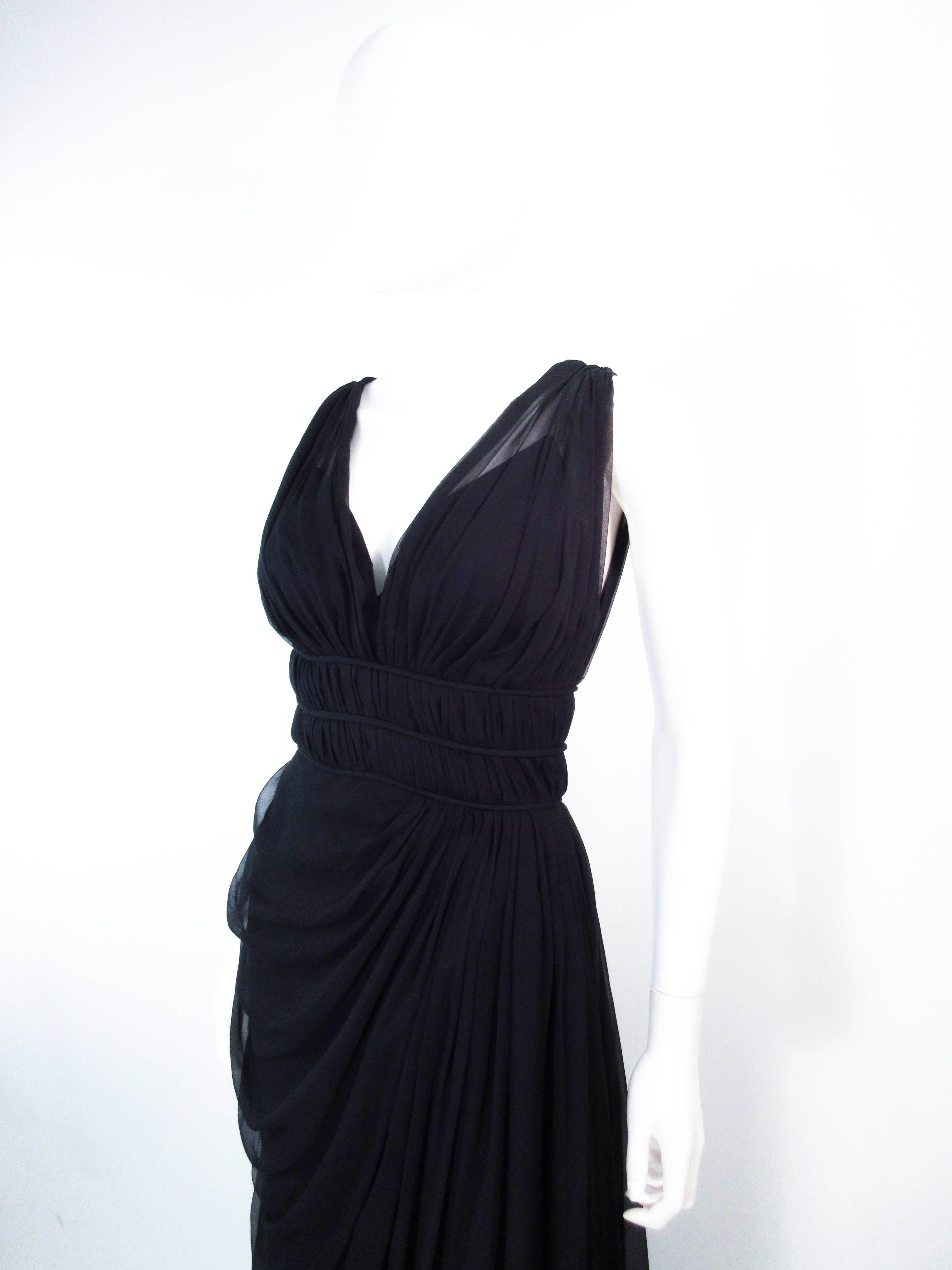HELEN ROSE Black Silk Chiffon Draped Gown with Empire Waist Size 2 4 In Excellent Condition For Sale In Los Angeles, CA