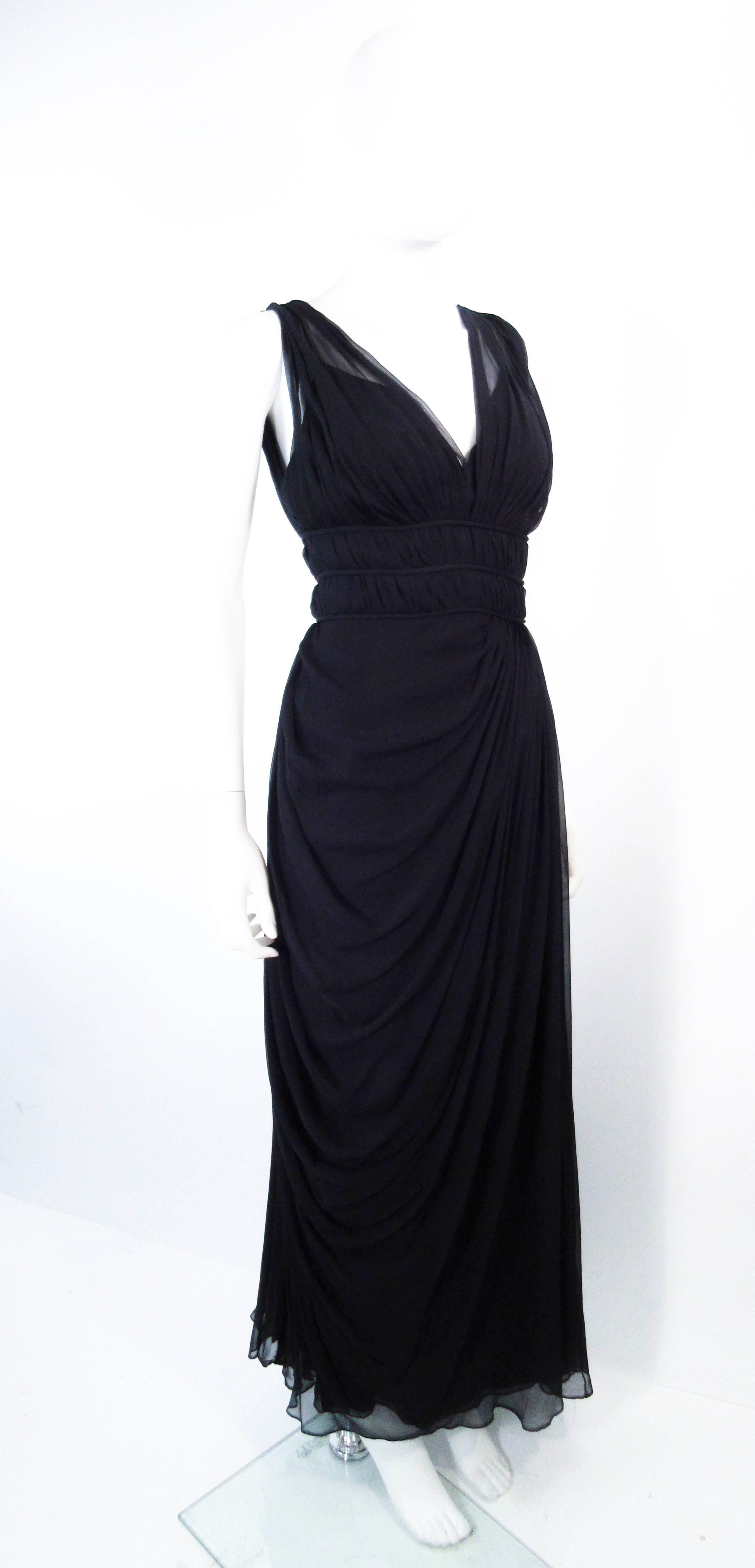Women's HELEN ROSE Black Silk Chiffon Draped Gown with Empire Waist Size 2 4 For Sale