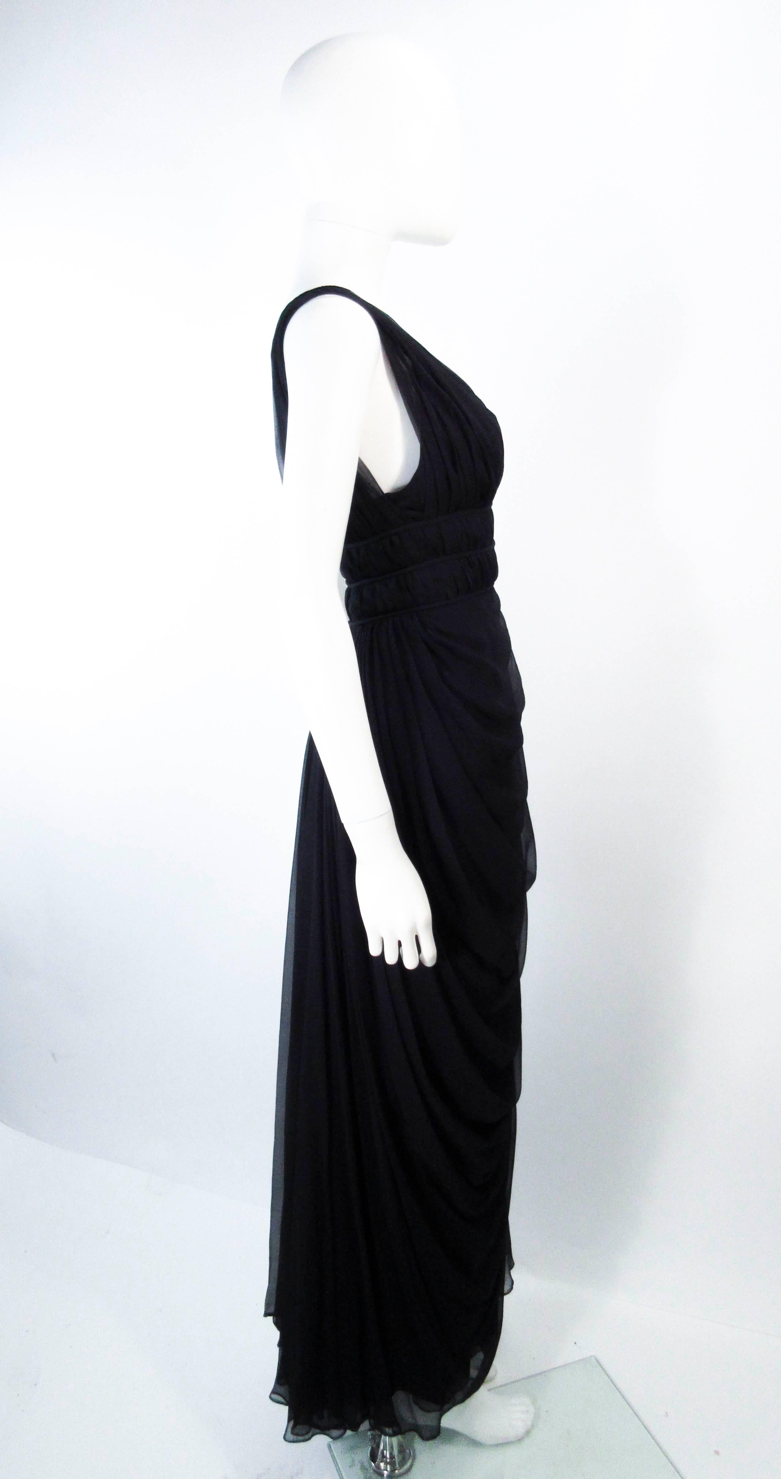 HELEN ROSE Black Silk Chiffon Draped Gown with Empire Waist Size 2 4 For Sale 1