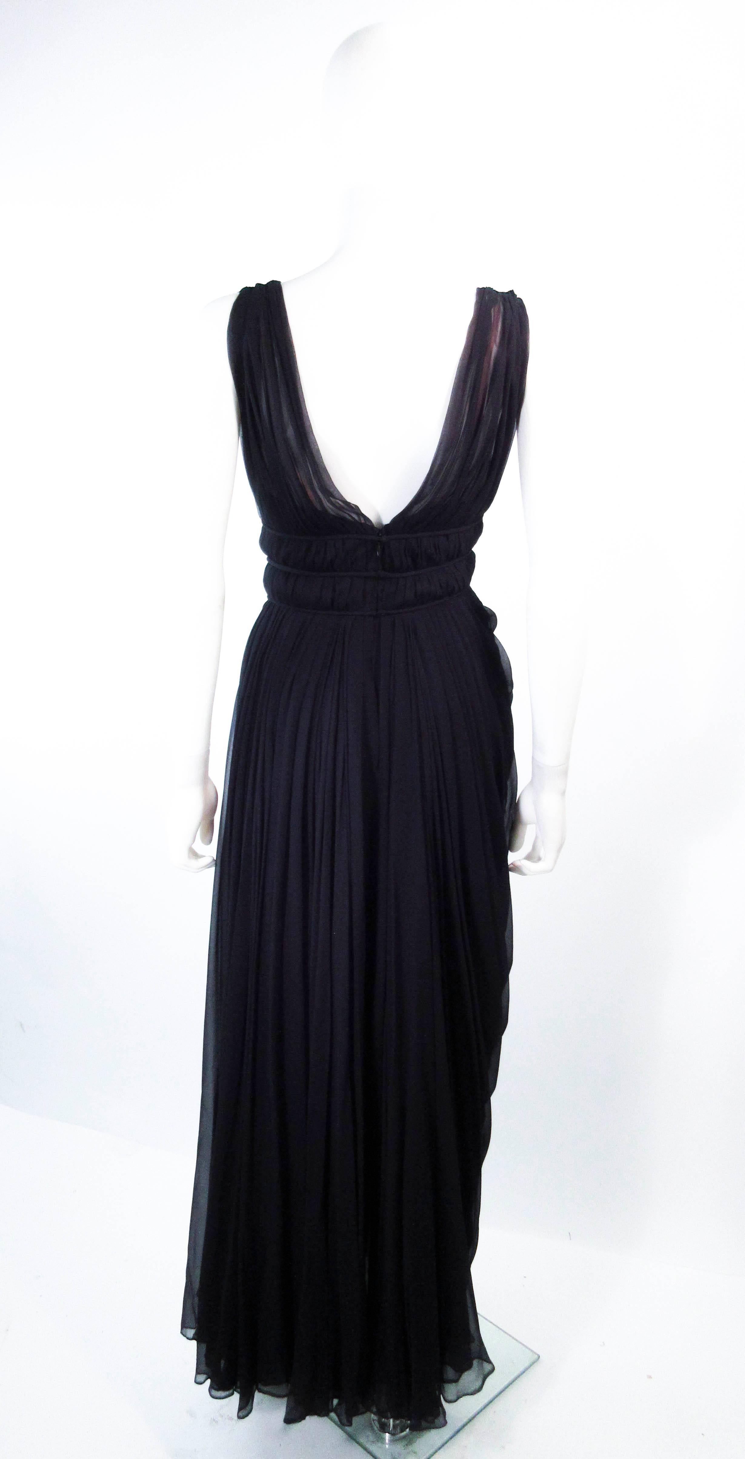HELEN ROSE Black Silk Chiffon Draped Gown with Empire Waist Size 2 4 For Sale 2