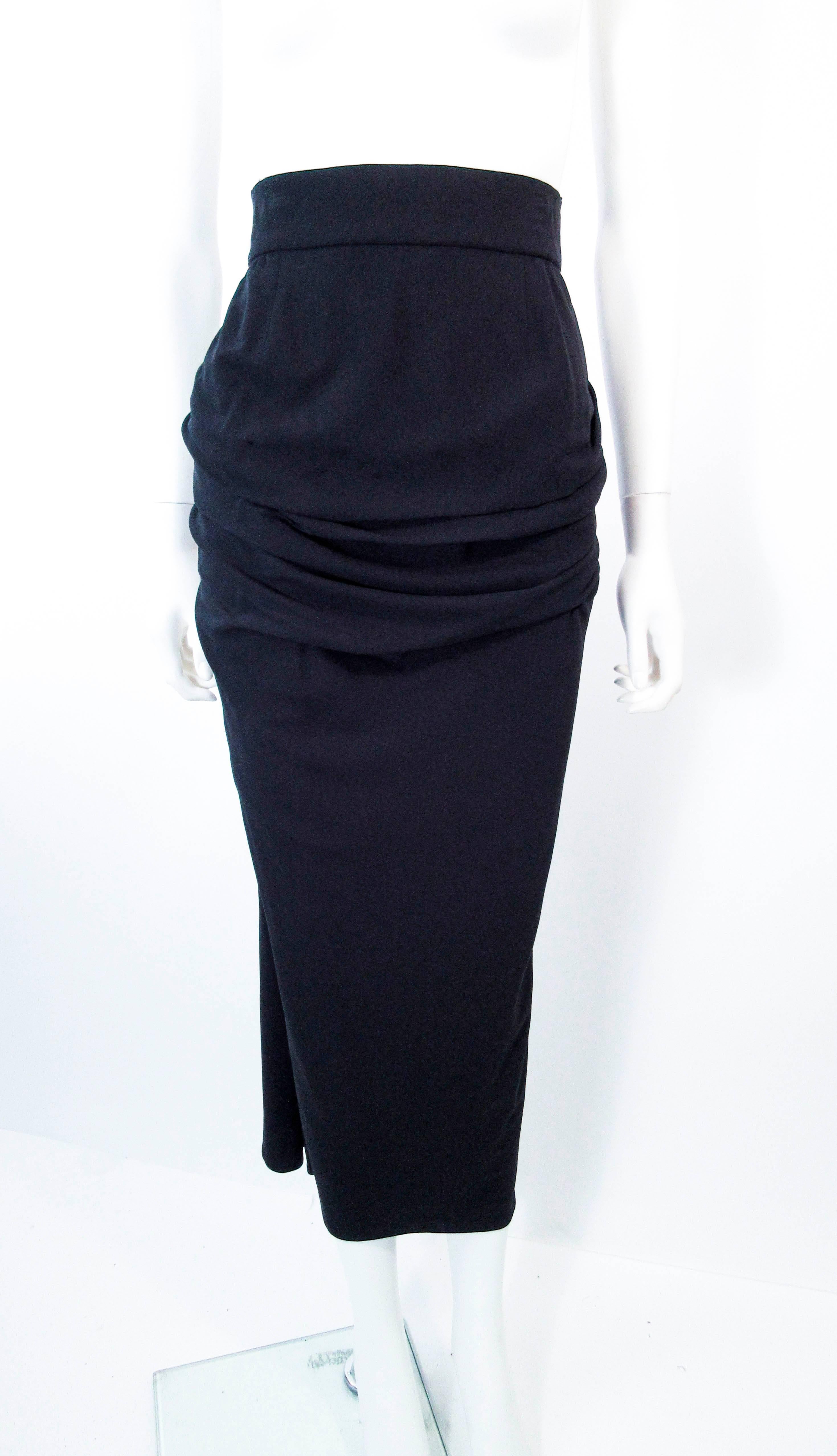 Vintage 1980's Black Silk Matte Jersey Draped Skirt Size XS In Excellent Condition In Los Angeles, CA