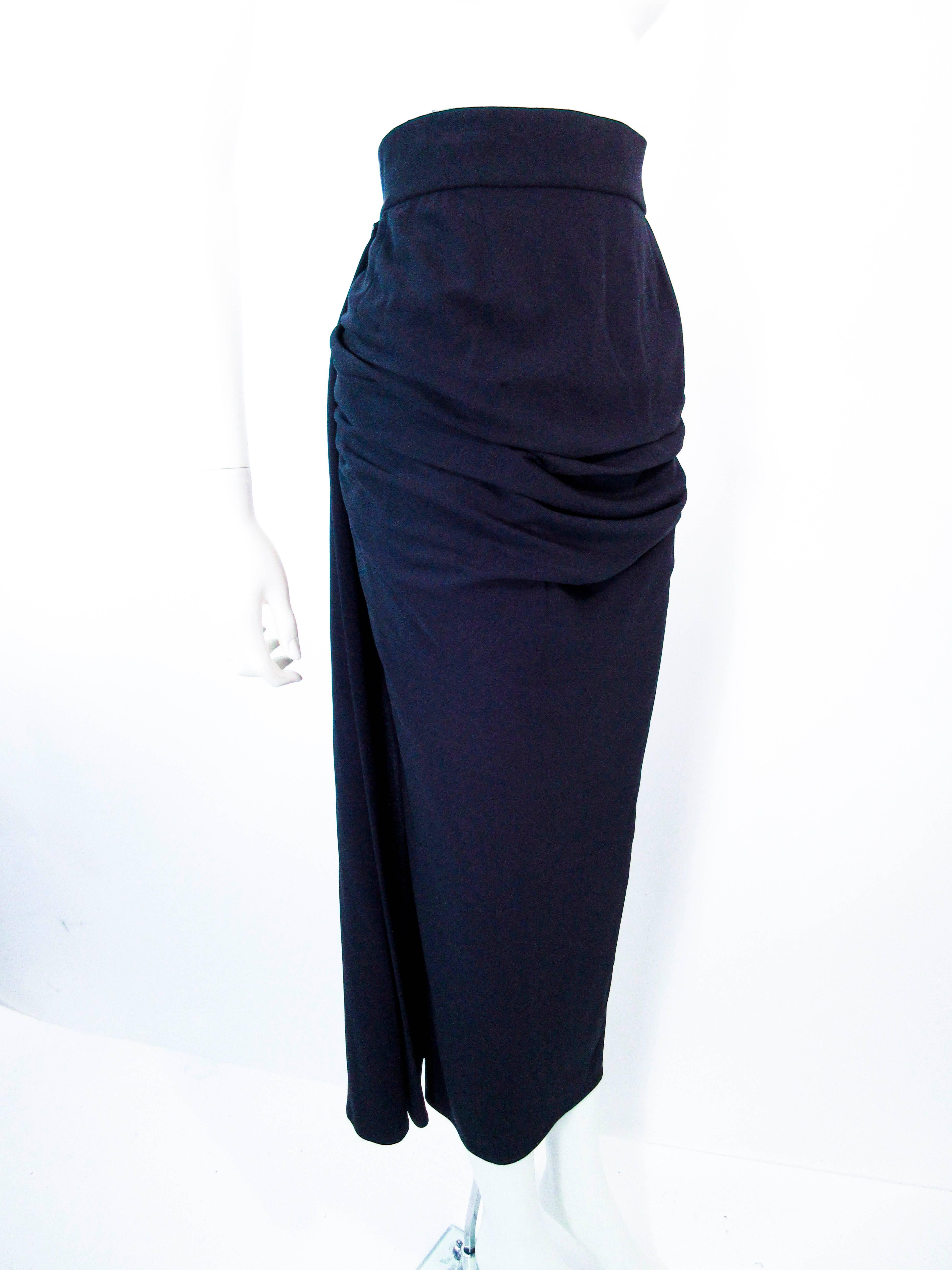 Vintage 1980's Black Silk Matte Jersey Draped Skirt Size XS 1