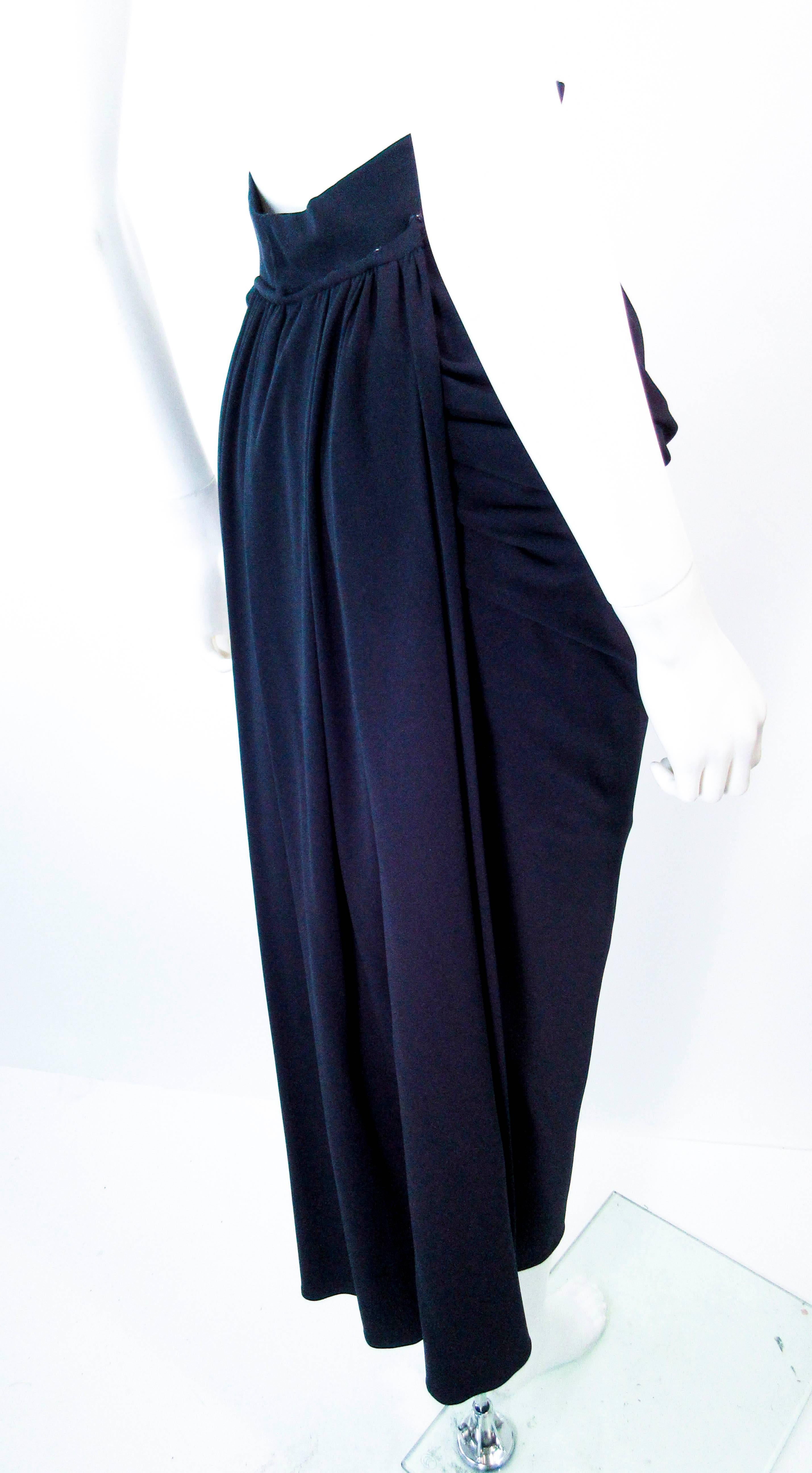 Vintage 1980's Black Silk Matte Jersey Draped Skirt Size XS 3