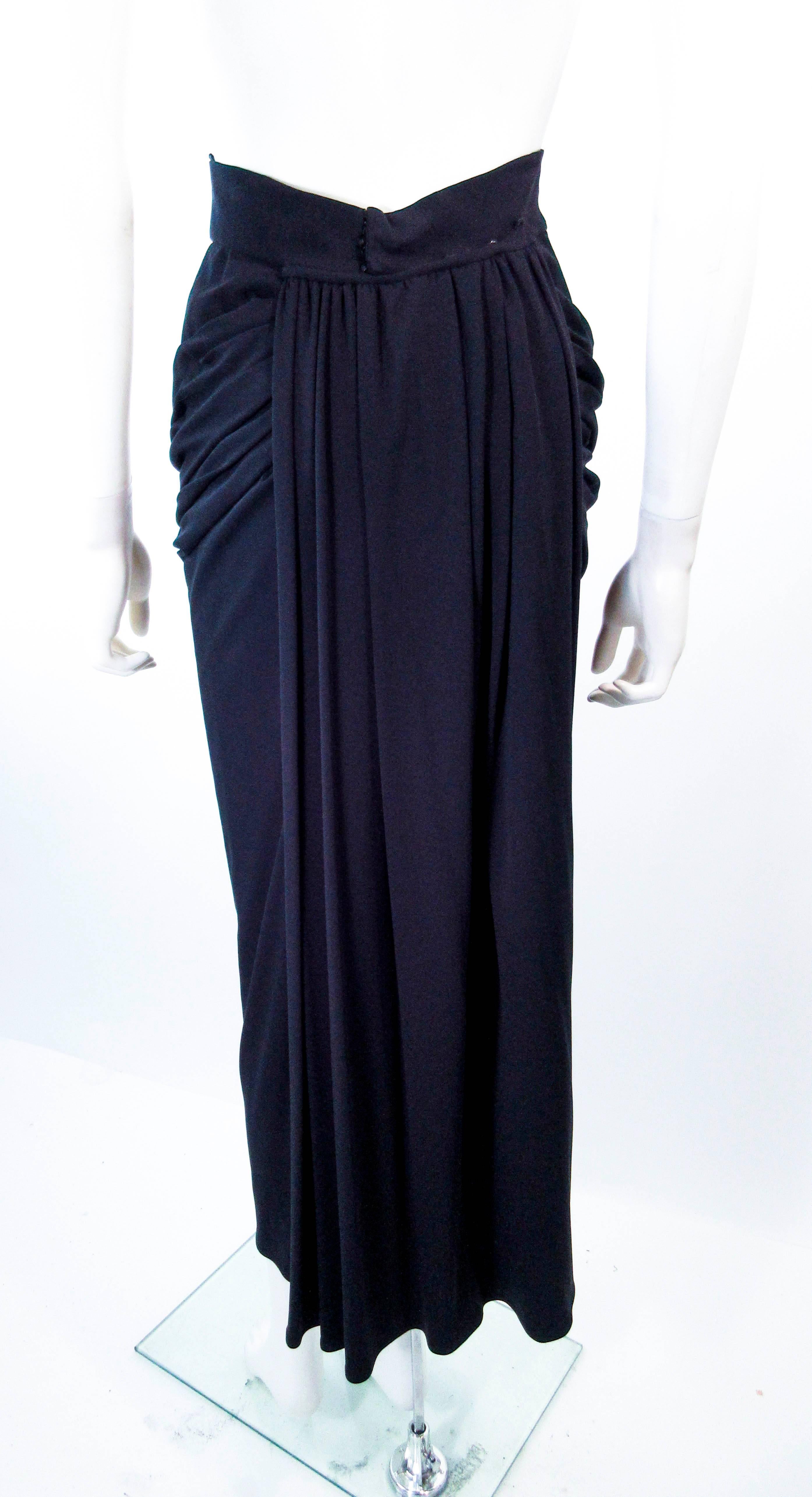 Vintage 1980's Black Silk Matte Jersey Draped Skirt Size XS 5
