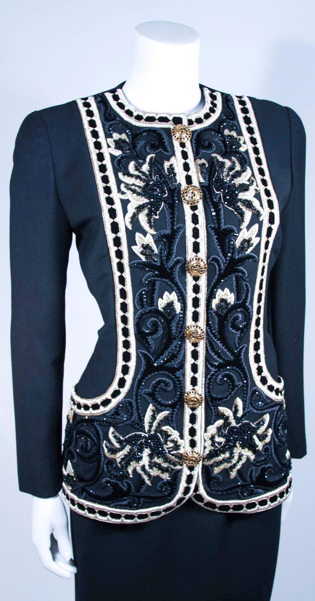 Oscar De La Renta Couture Embellished Black Wool Skirt Suit  For Sale 3