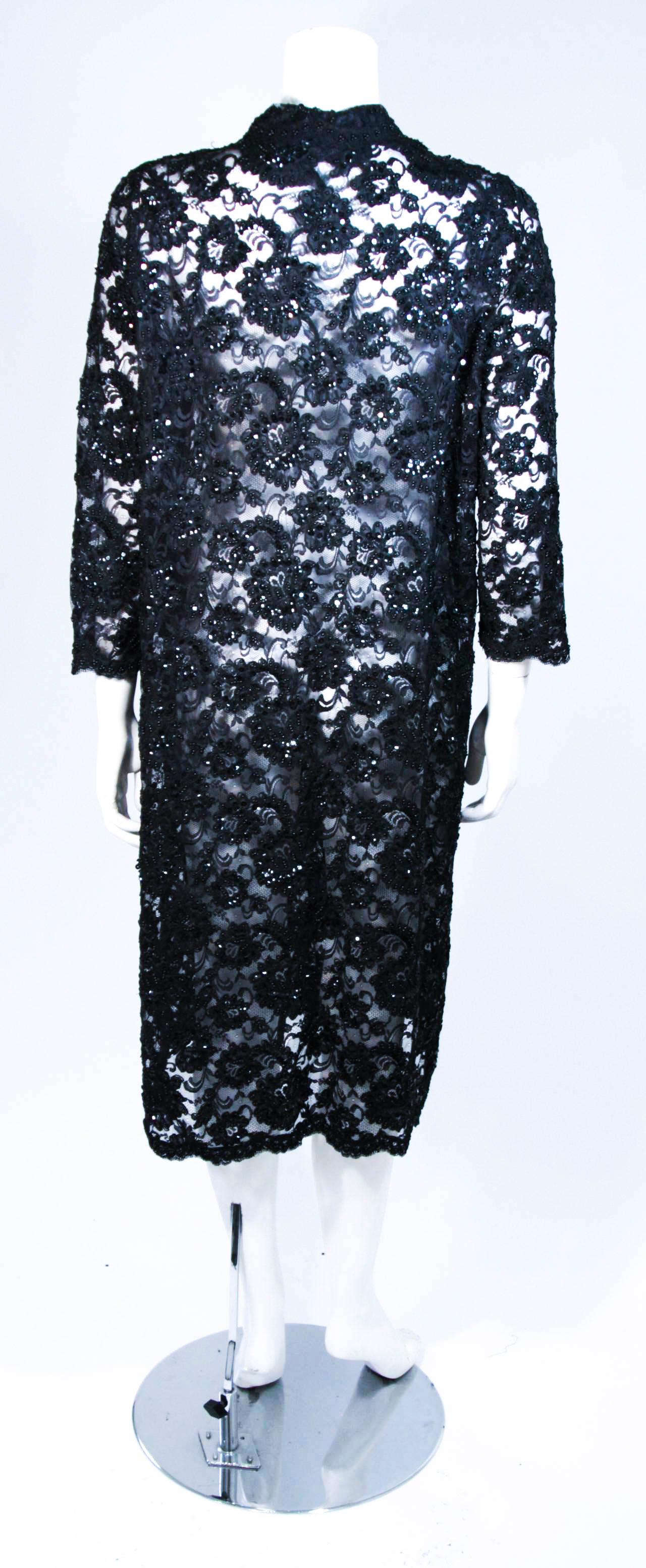 ELIZABETH MASON COUTURE Black Beaded Lace Evening Coat Made to Order For Sale 5