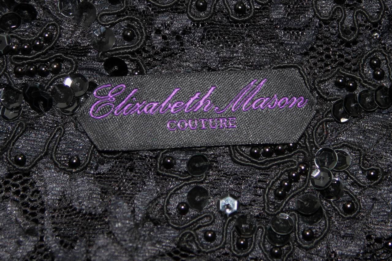 ELIZABETH MASON COUTURE Black Beaded Lace Evening Coat Made to Order For Sale 6