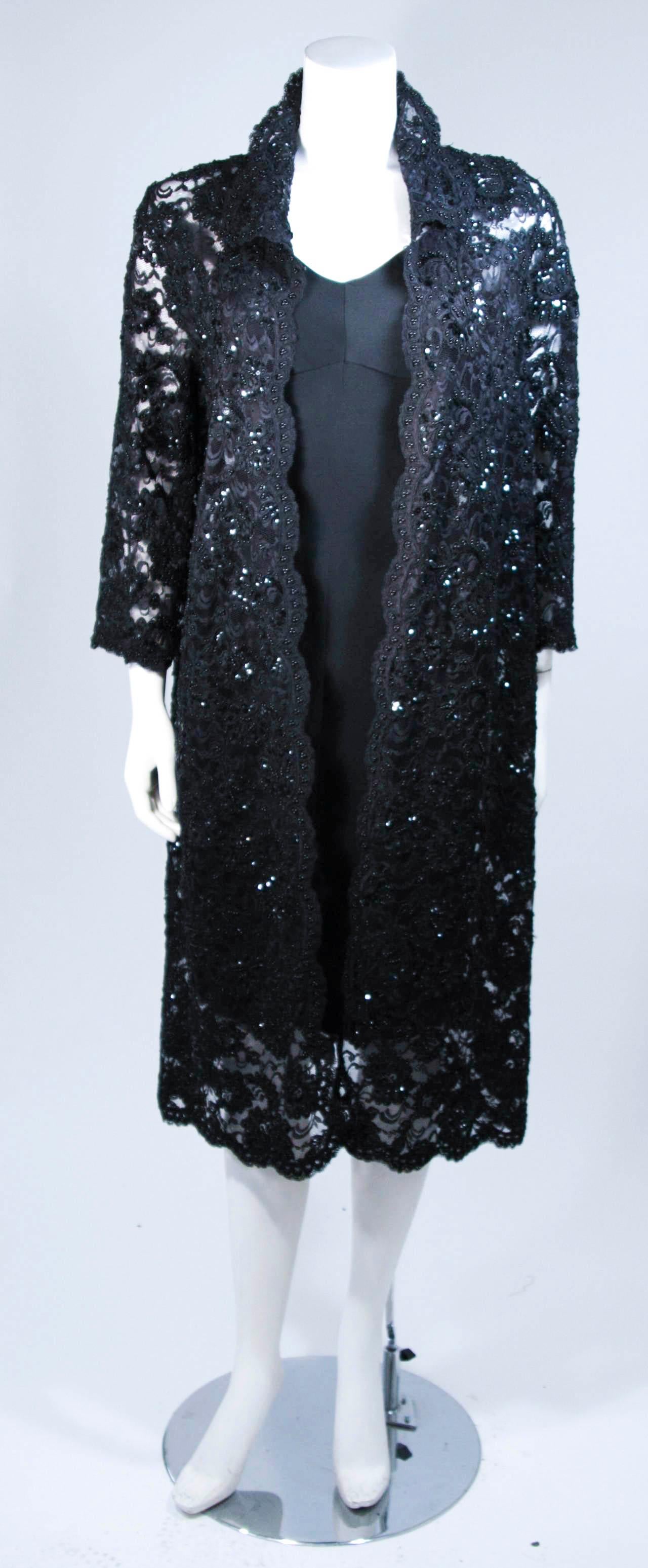 ELIZABETH MASON COUTURE Black Beaded Lace Evening Coat Made to Order In New Condition For Sale In Los Angeles, CA