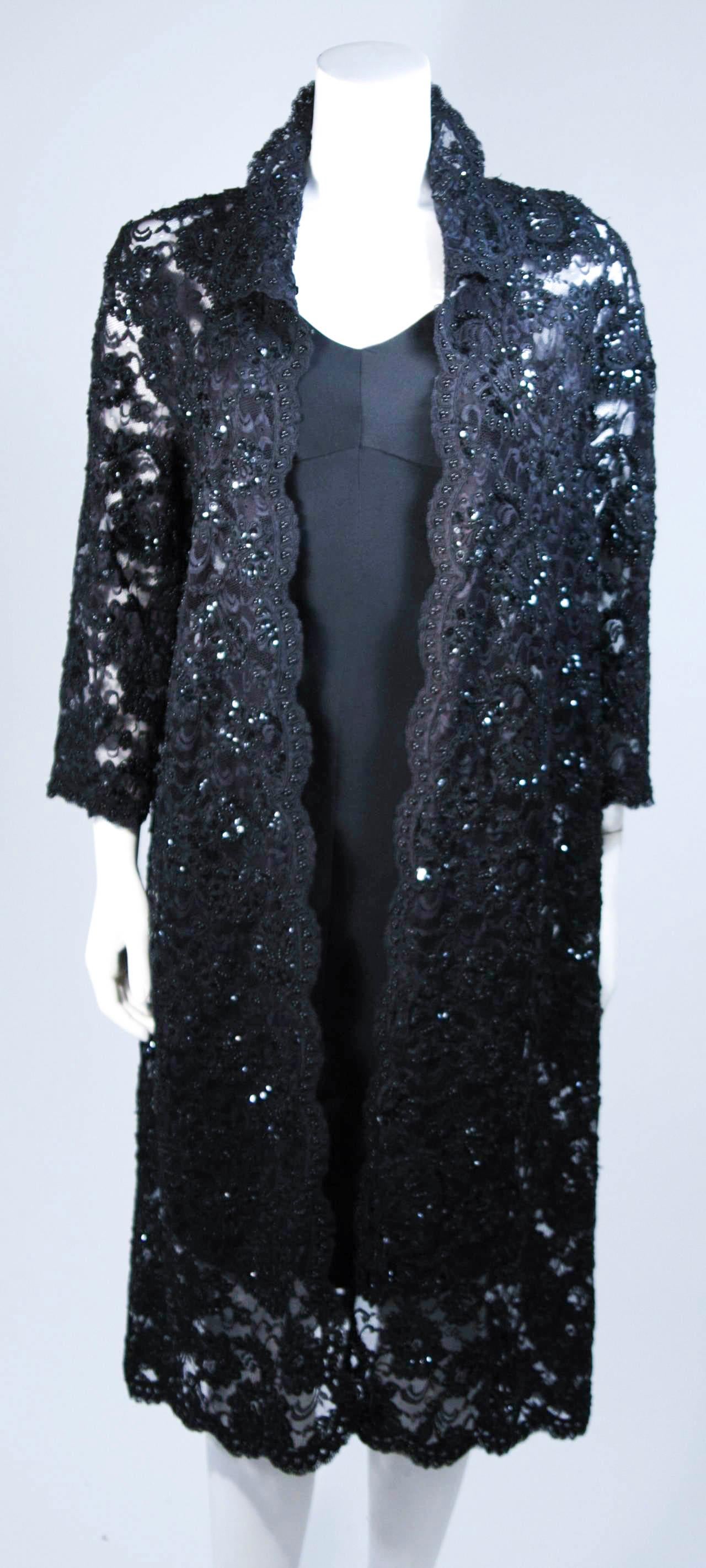 Women's ELIZABETH MASON COUTURE Black Beaded Lace Evening Coat Made to Order For Sale