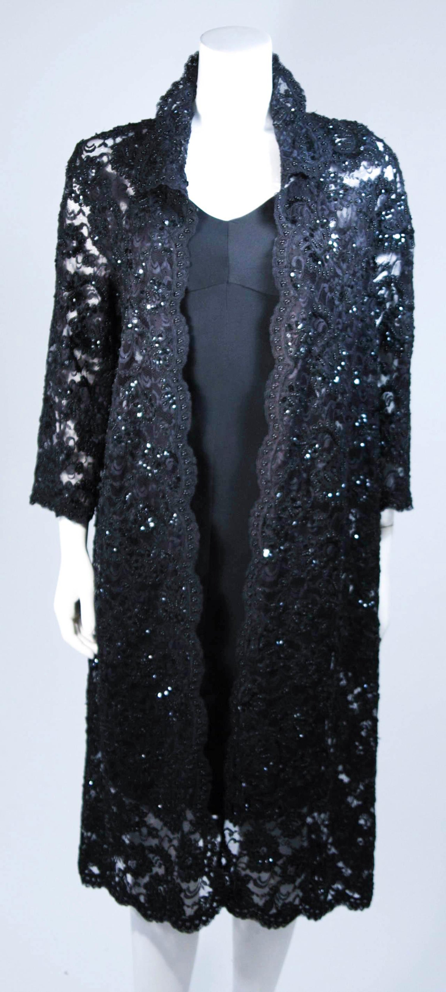 Elizabeth Mason Couture Black Beaded Lace Evening Coat 2 4 6 Or Made To Measure