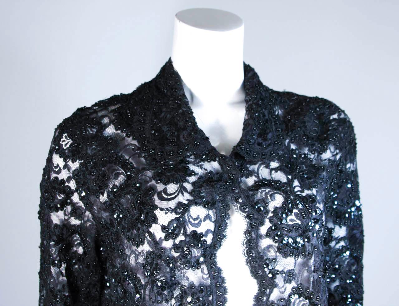 ELIZABETH MASON COUTURE Black Beaded Lace Evening Coat Made to Order For Sale 1