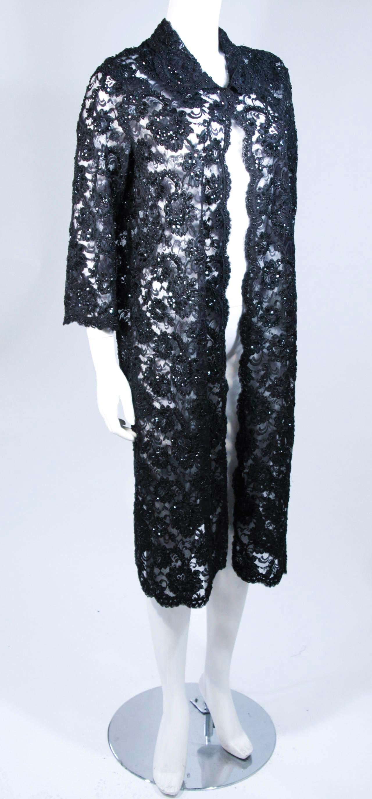ELIZABETH MASON COUTURE Black Beaded Lace Evening Coat Made to Order For Sale 2