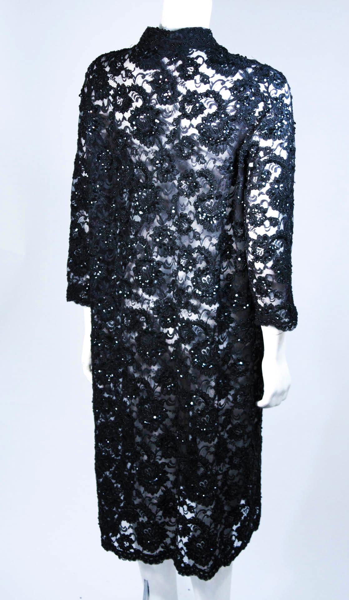 ELIZABETH MASON COUTURE Black Beaded Lace Evening Coat Made to Order For Sale 4