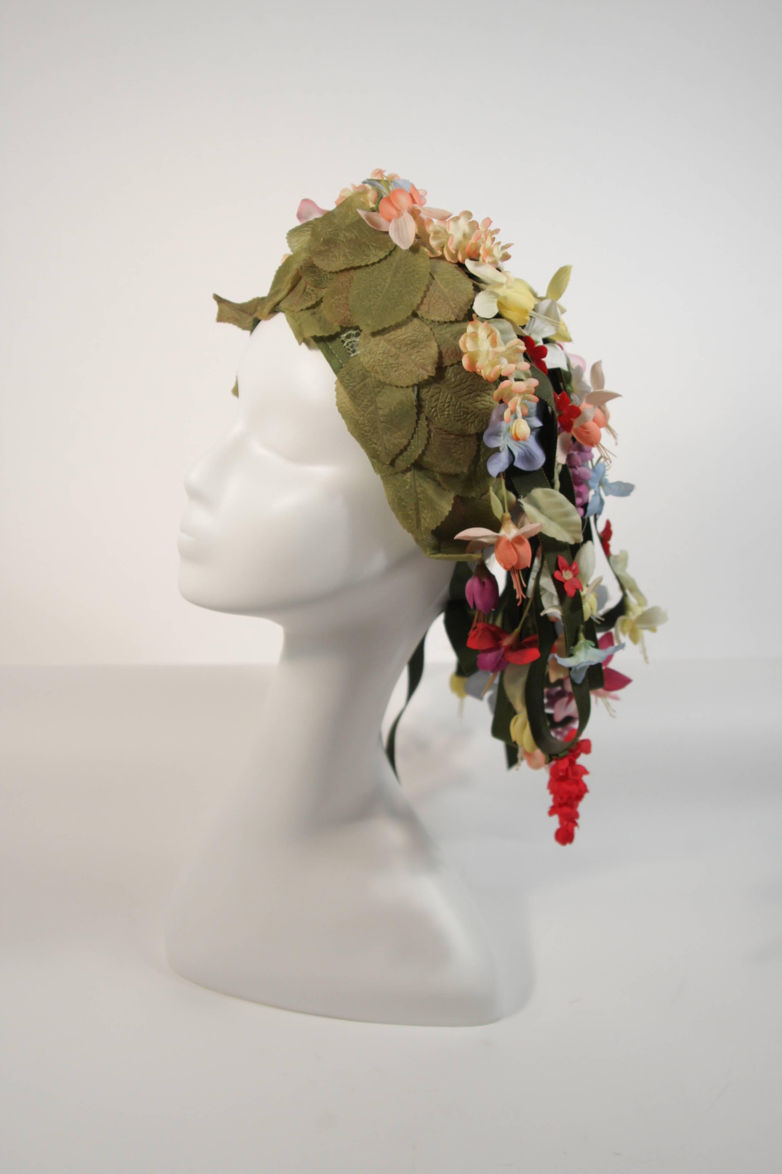 Women's Jack McConnell Cascading Floral Hat with Green Ribbons