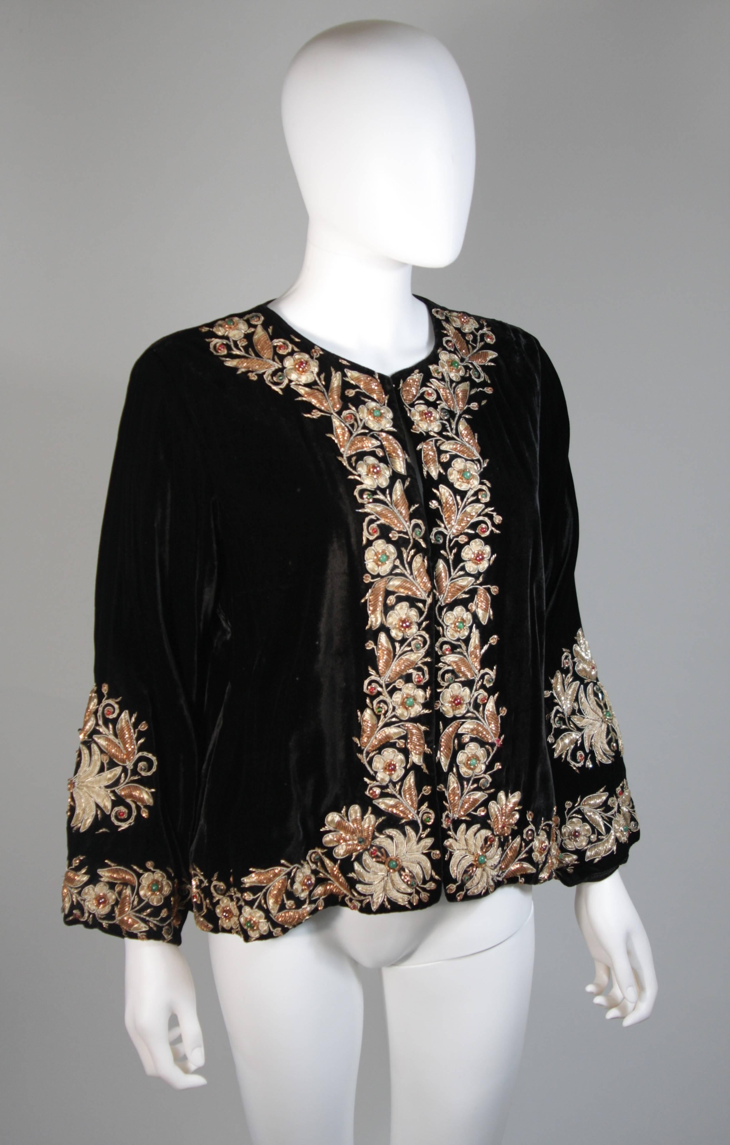 Black Velvet Jacket with Metallic Embroidery and Embellishment Size Small Medium Large