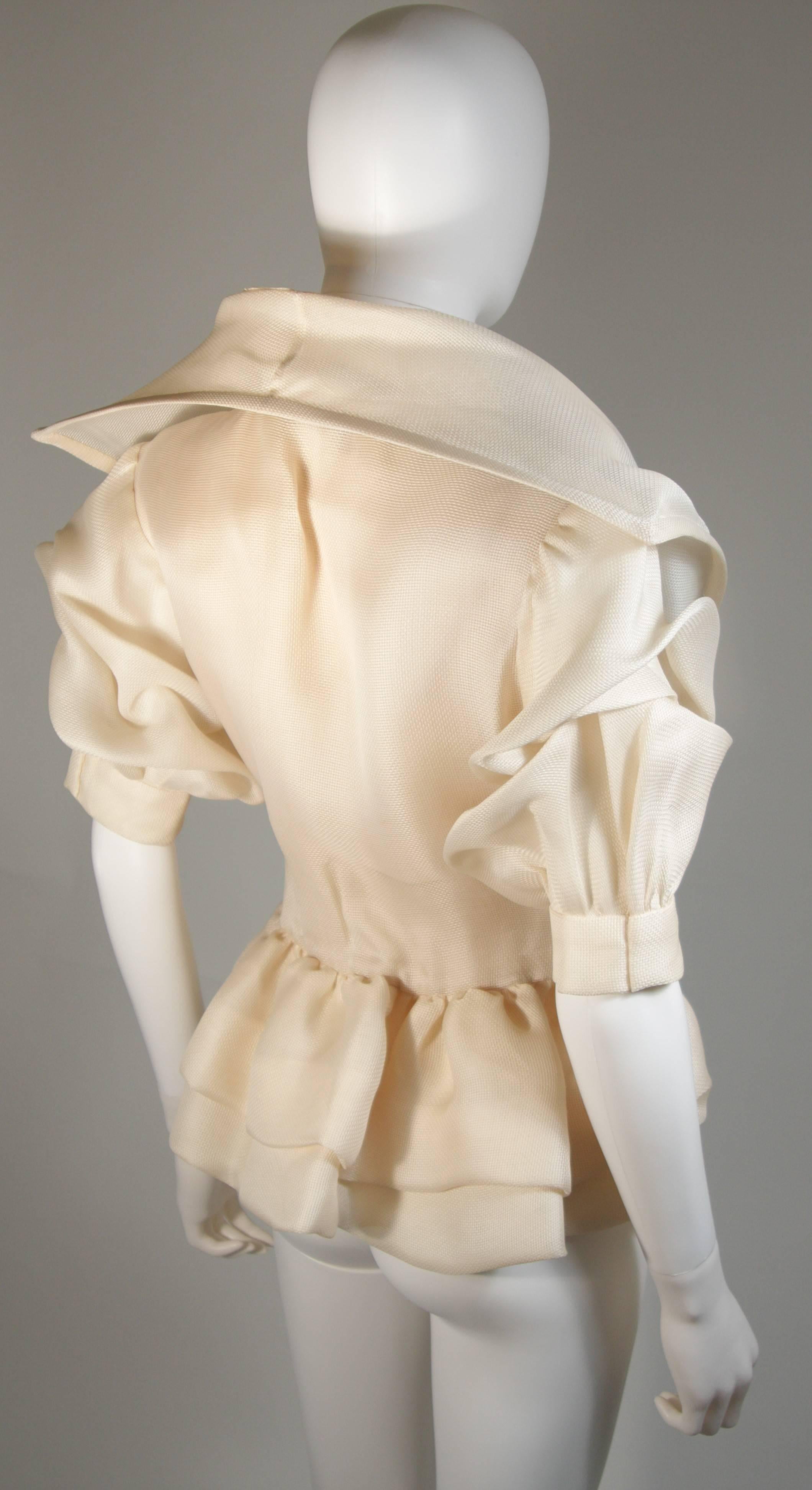 Women's PAUL LOUIS ORRIER Paris Ruffled Ivory Cream Jacket with Structured Hem Size 40 For Sale