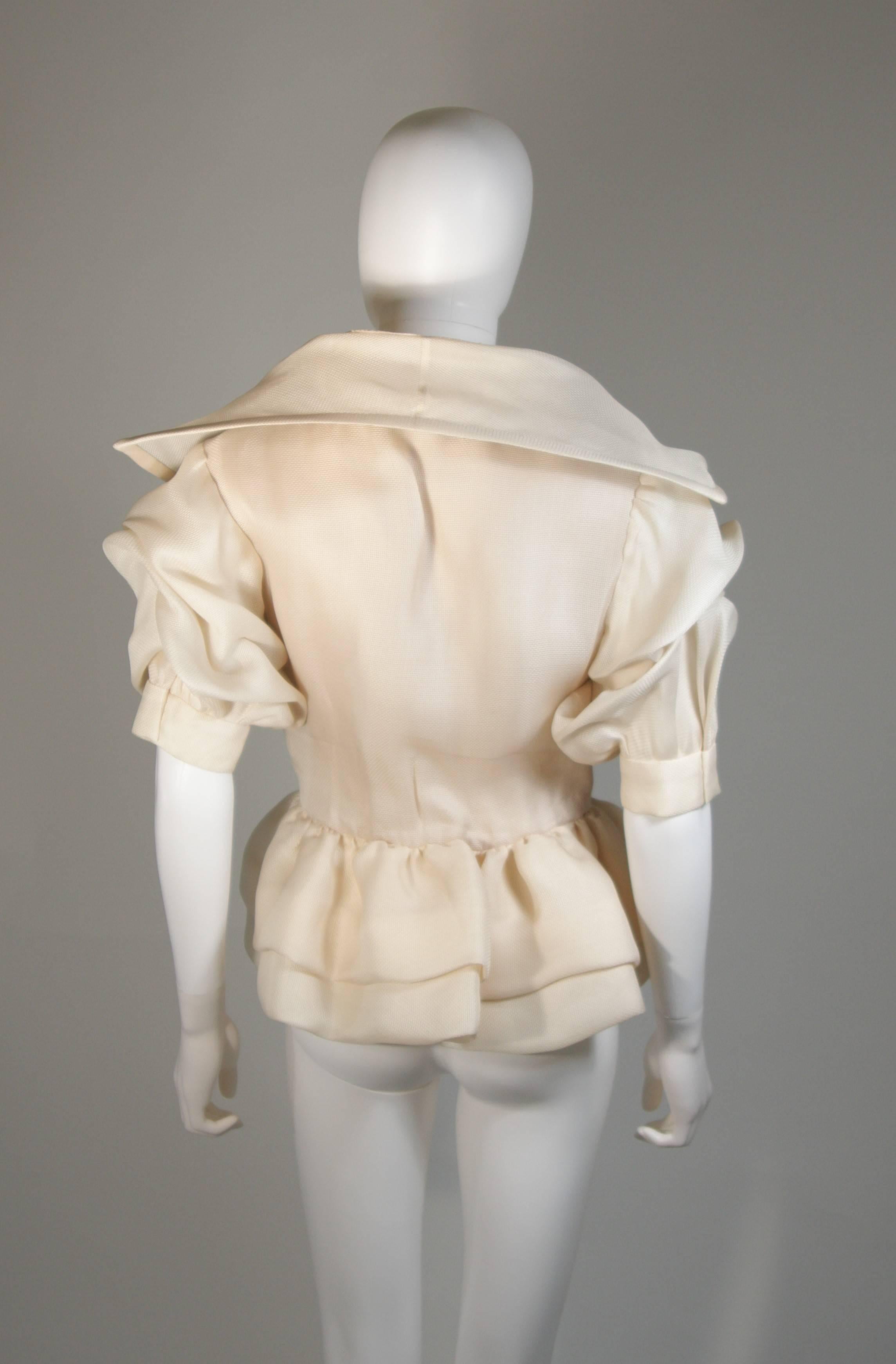 PAUL LOUIS ORRIER Paris Ruffled Ivory Cream Jacket with Structured Hem Size 40 For Sale 1