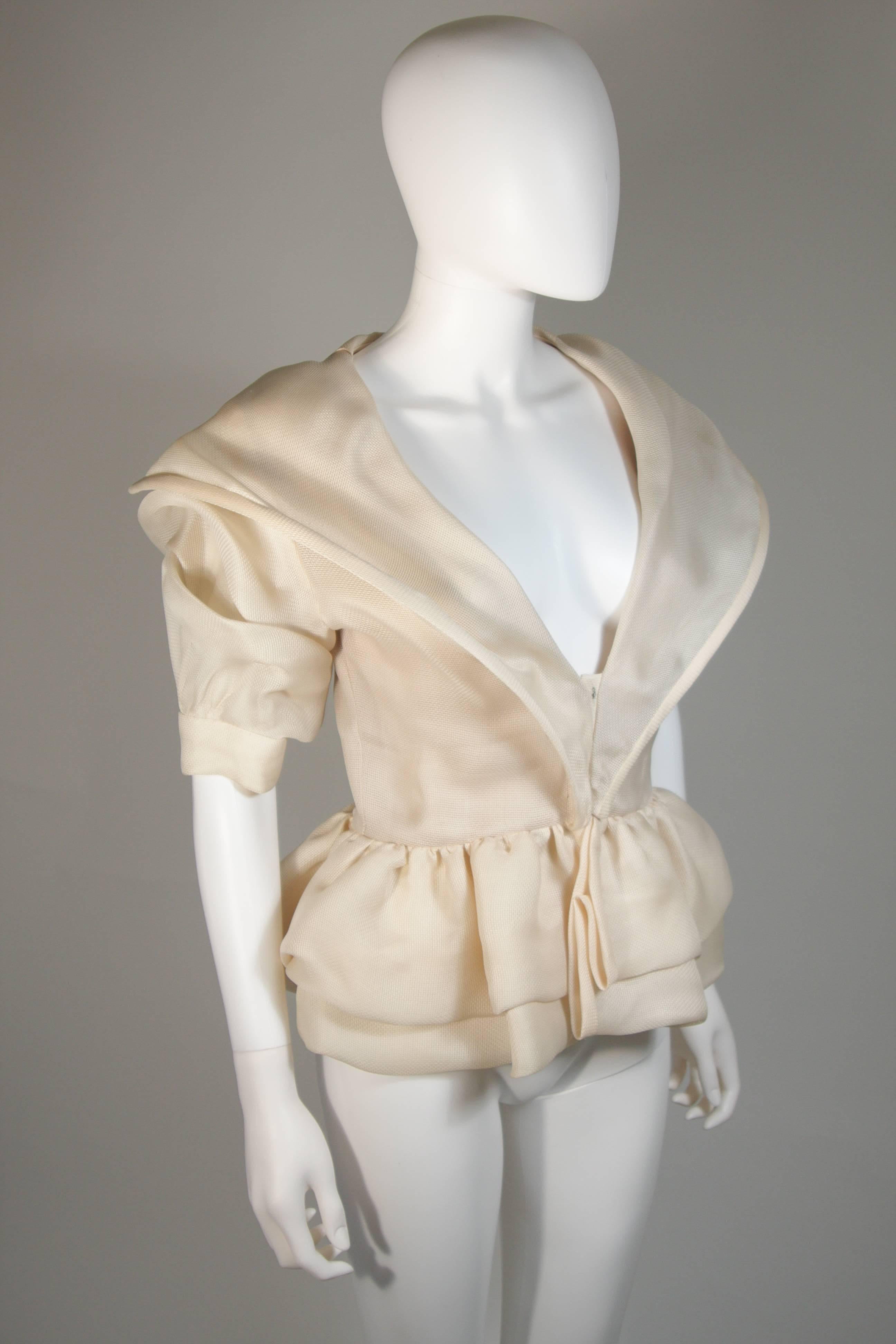 Beige PAUL LOUIS ORRIER Paris Ruffled Ivory Cream Jacket with Structured Hem Size 40 For Sale