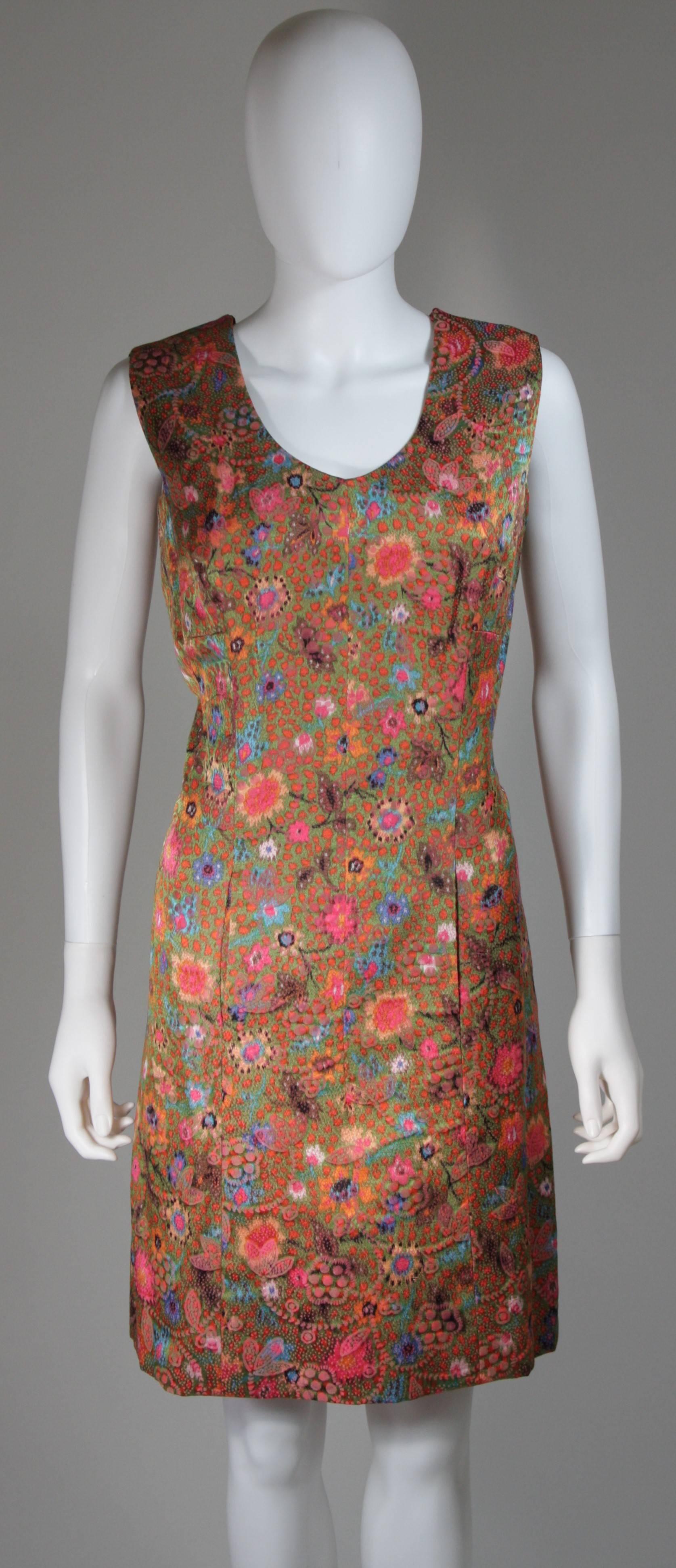 Brown Galanos Floral Print Shift Dress with Pockets Size Small Medium For Sale