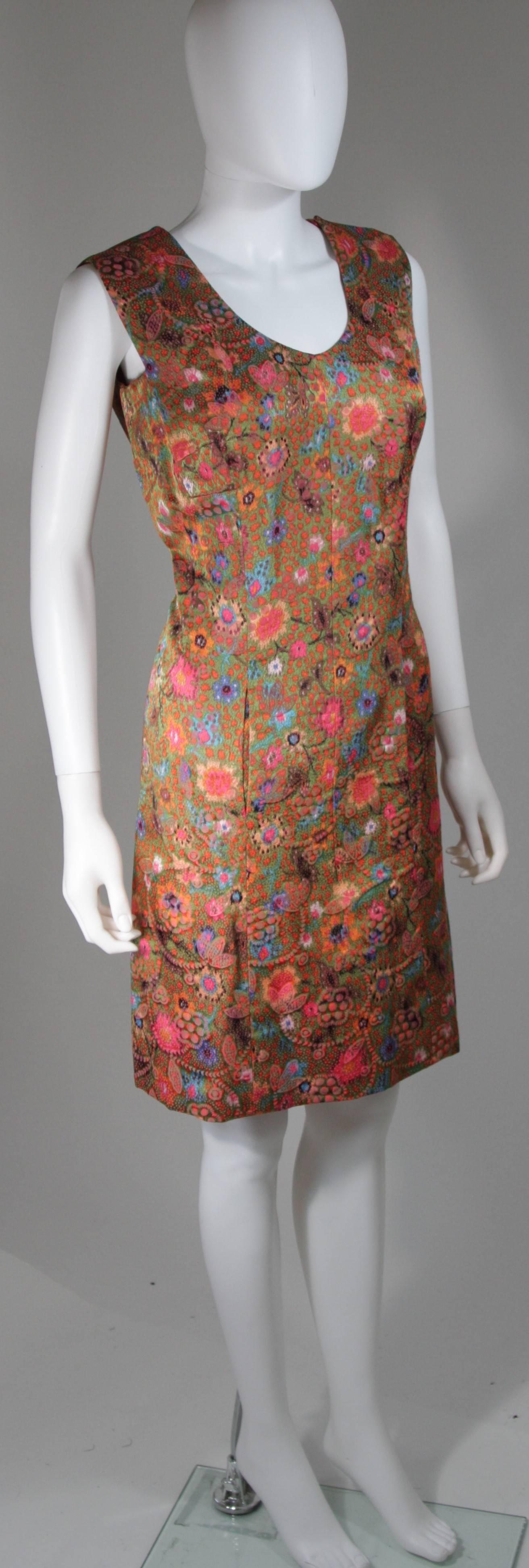Galanos Floral Print Shift Dress with Pockets Size Small Medium In Excellent Condition For Sale In Los Angeles, CA