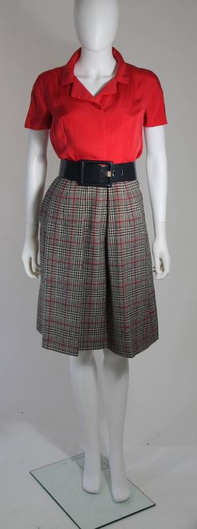 Galanos Black White And Red Wool Plaid Skirt Suit 4 Piece Size