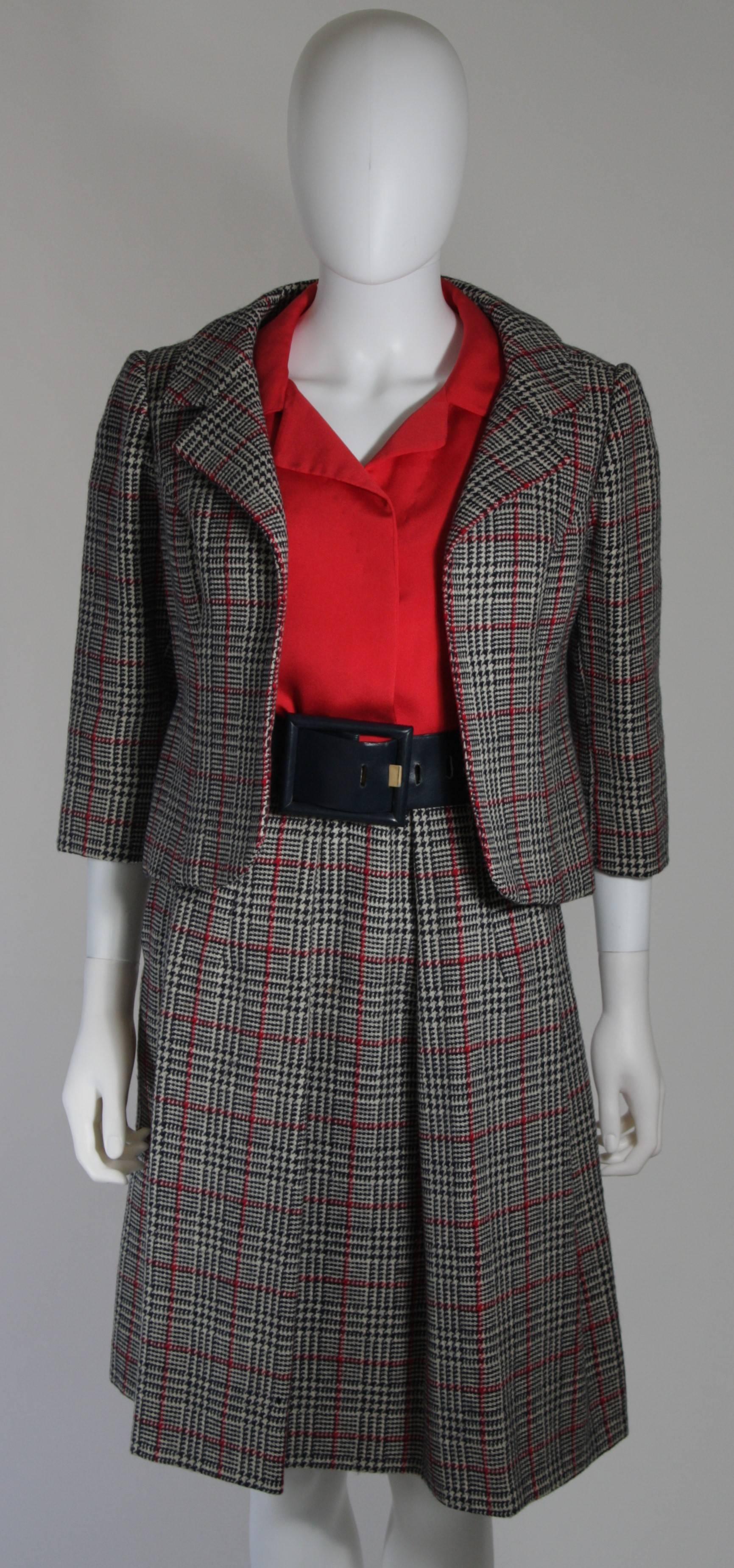 Galanos Black White and Red Wool Plaid Skirt Suit 4 Piece Size Small ...