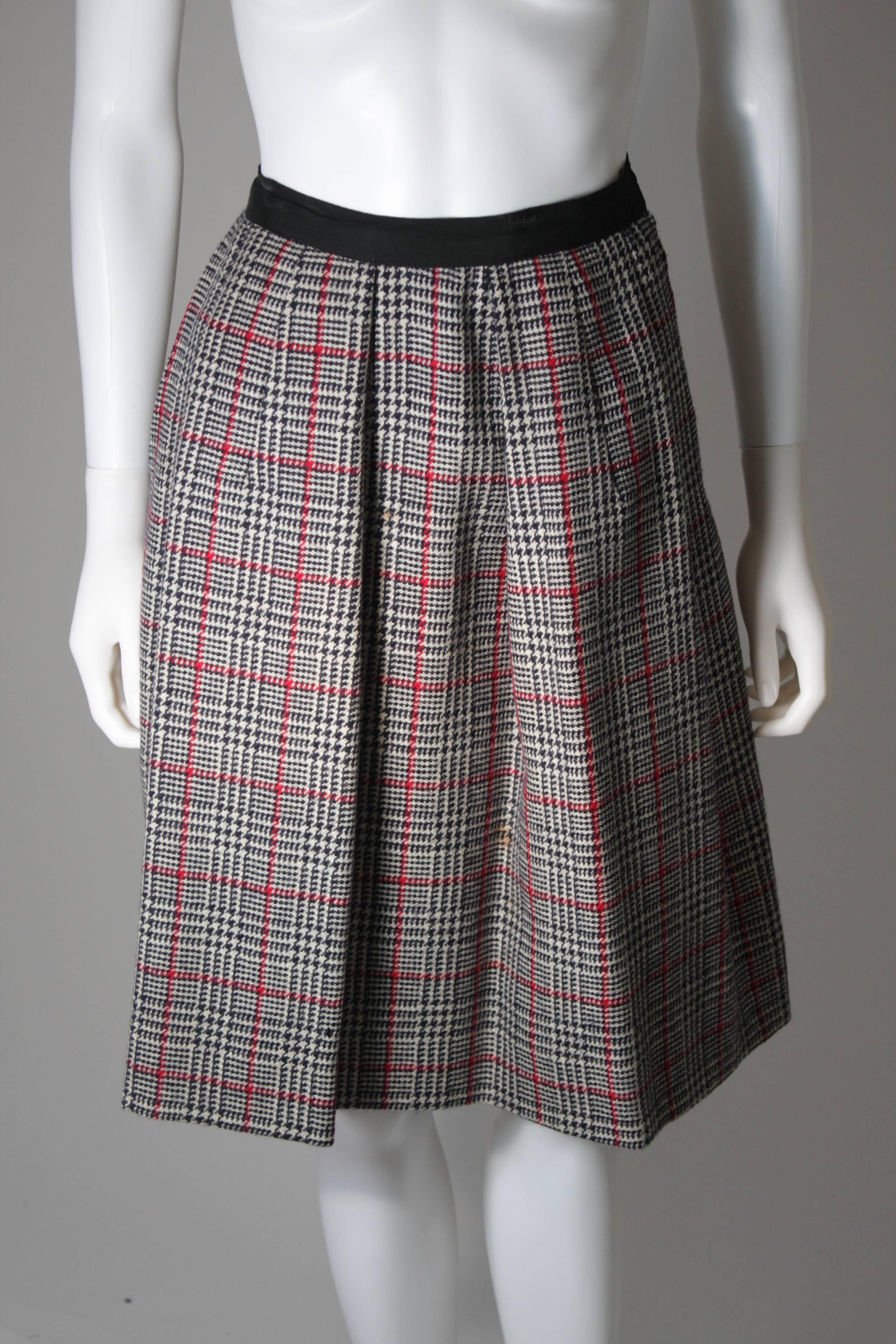 Galanos Black White and Red Wool Plaid Skirt Suit 4 Piece Size Small Medium For Sale 1