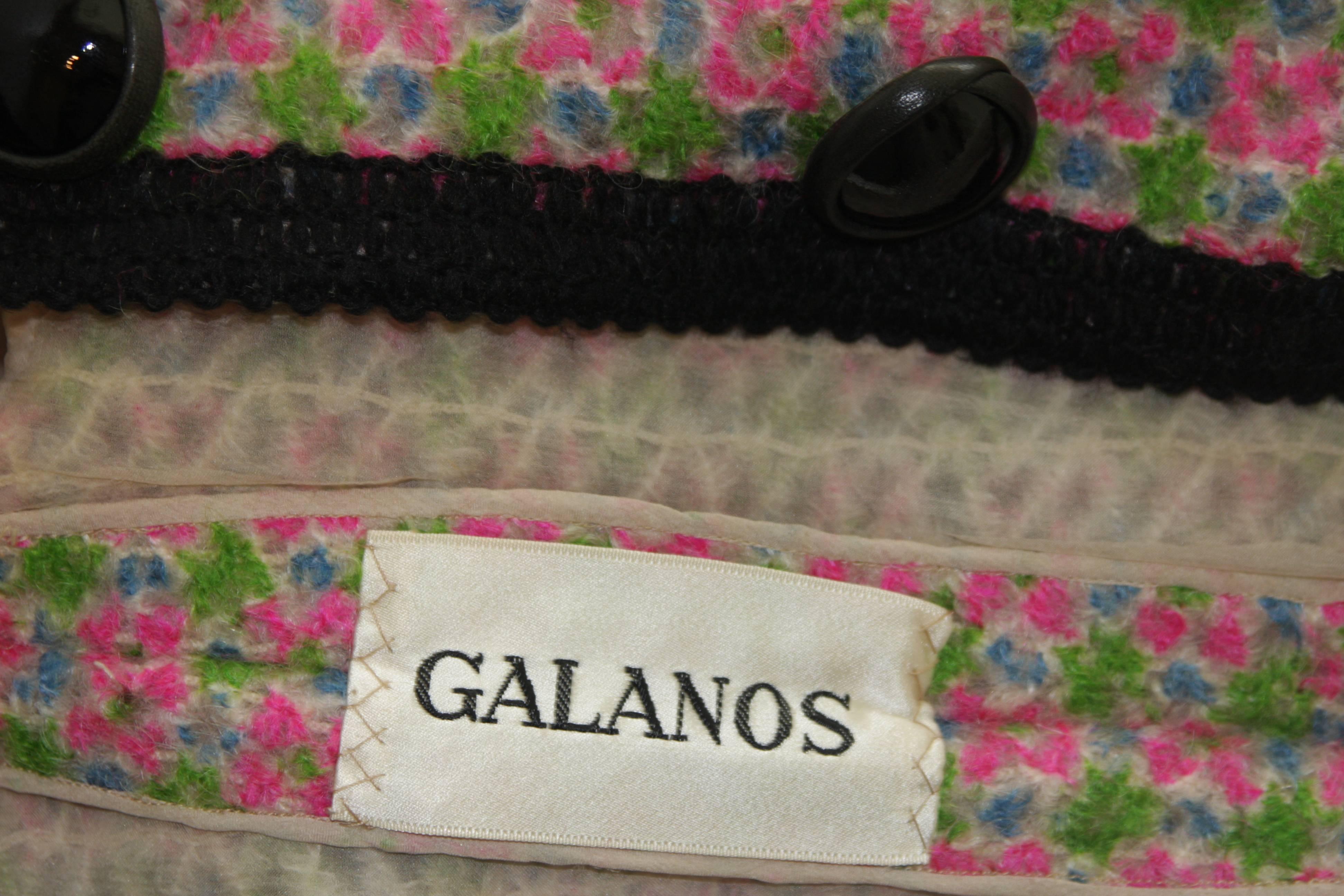 Galanos Wool Skirt Suit in Green Pink White and Black Size Small Medium For Sale 2