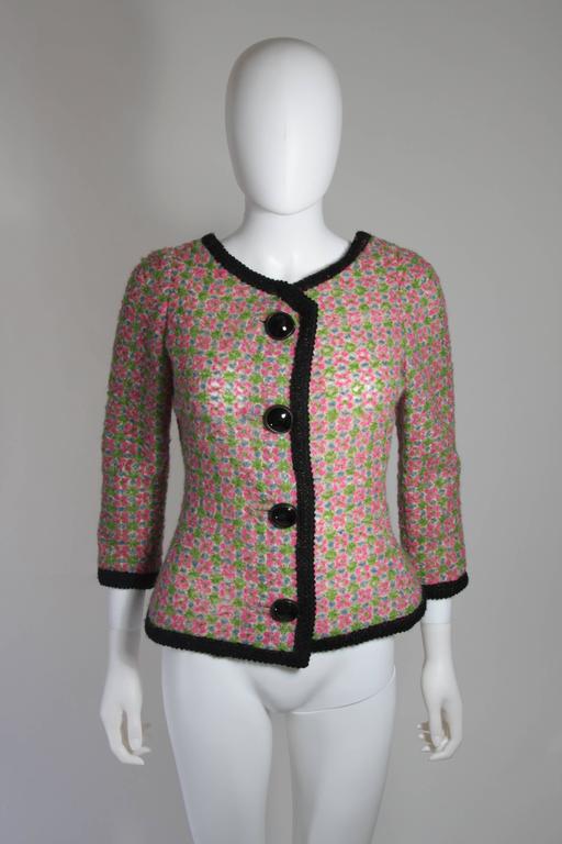 Galanos Wool Skirt Suit in Green Pink White and Black Size Small Medium ...