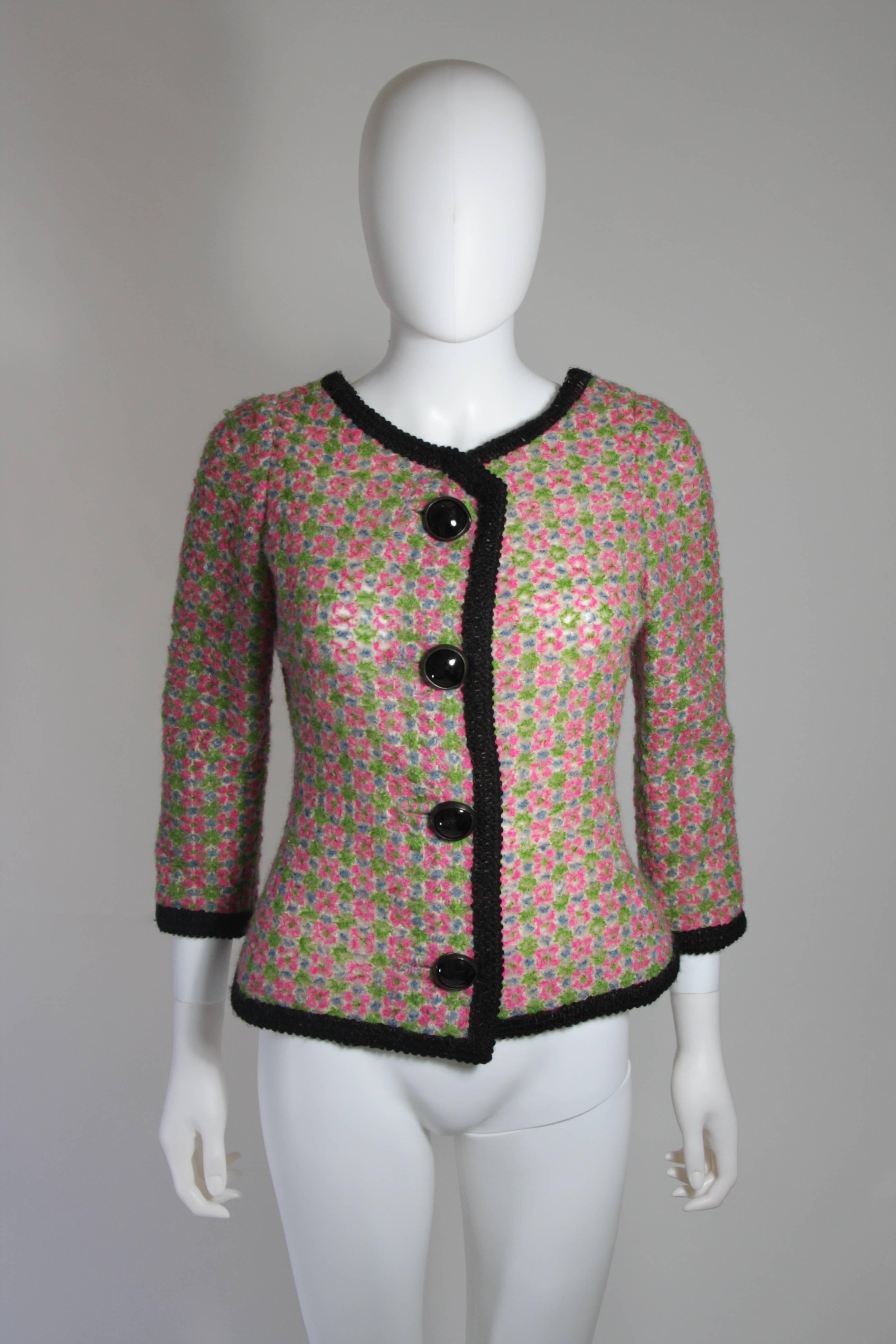 Women's Galanos Wool Skirt Suit in Green Pink White and Black Size Small Medium For Sale