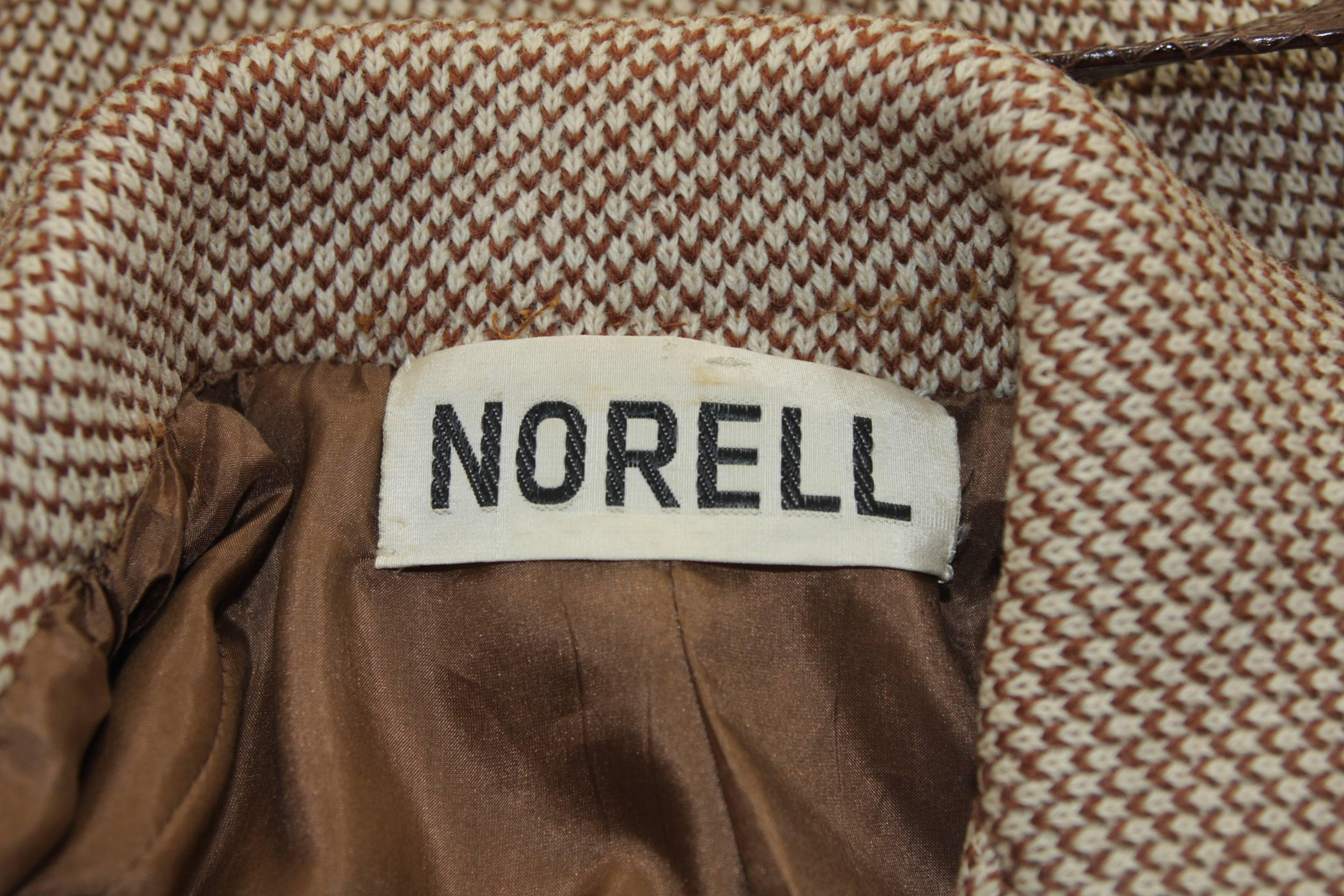 Norell Brown Wool Coat with Brown Snakeskin Belt Size Small Medium 4