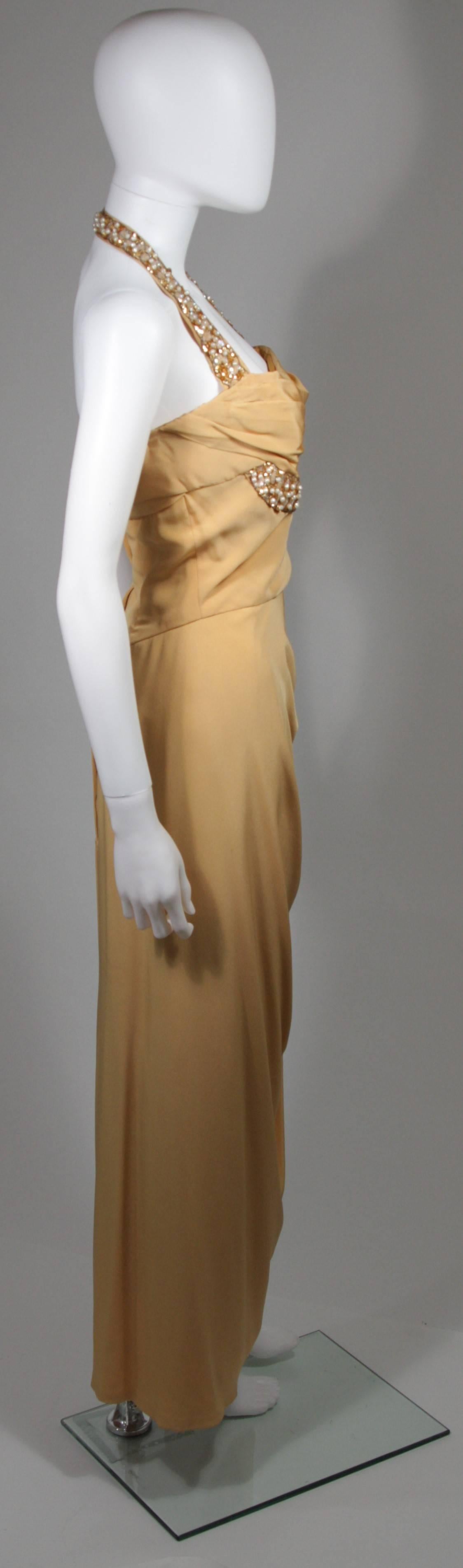 Dorothy O'Hara Attributed 1940's Gold Hand Beaded Detail Halter Gown Size 4-6 3