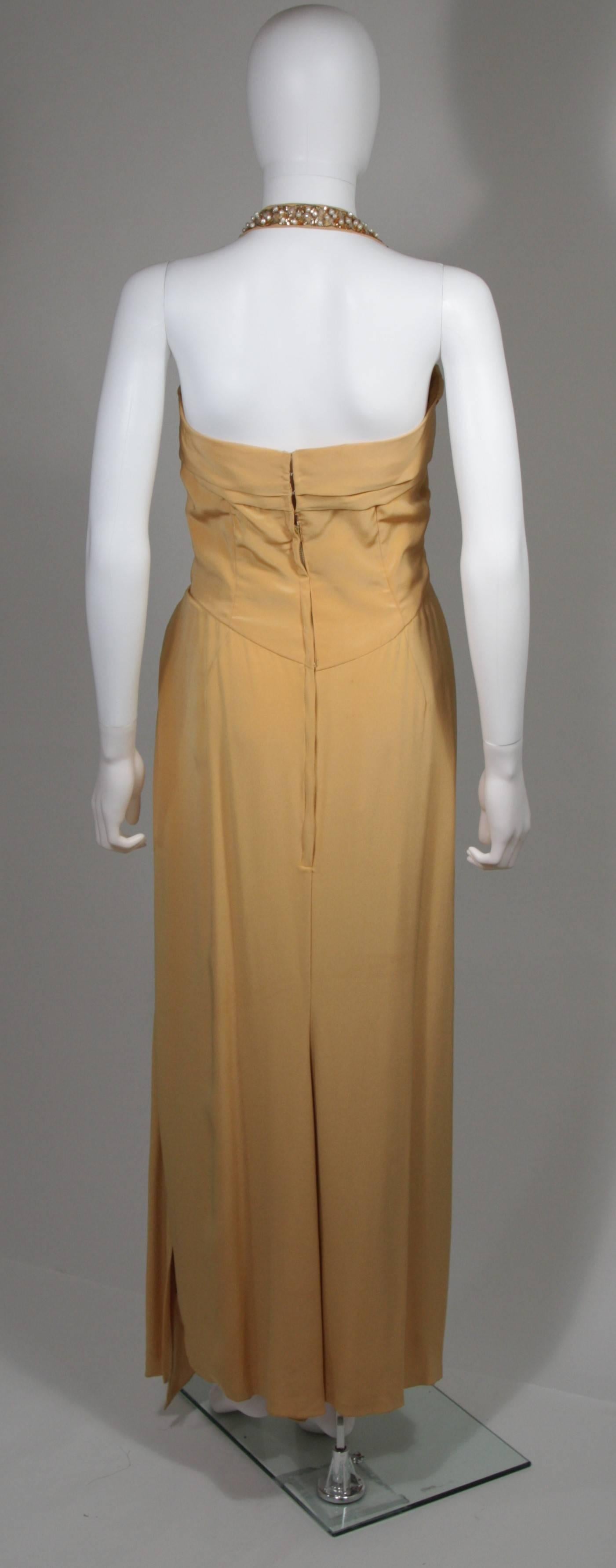 Dorothy O'Hara Attributed 1940's Gold Hand Beaded Detail Halter Gown Size 4-6 5