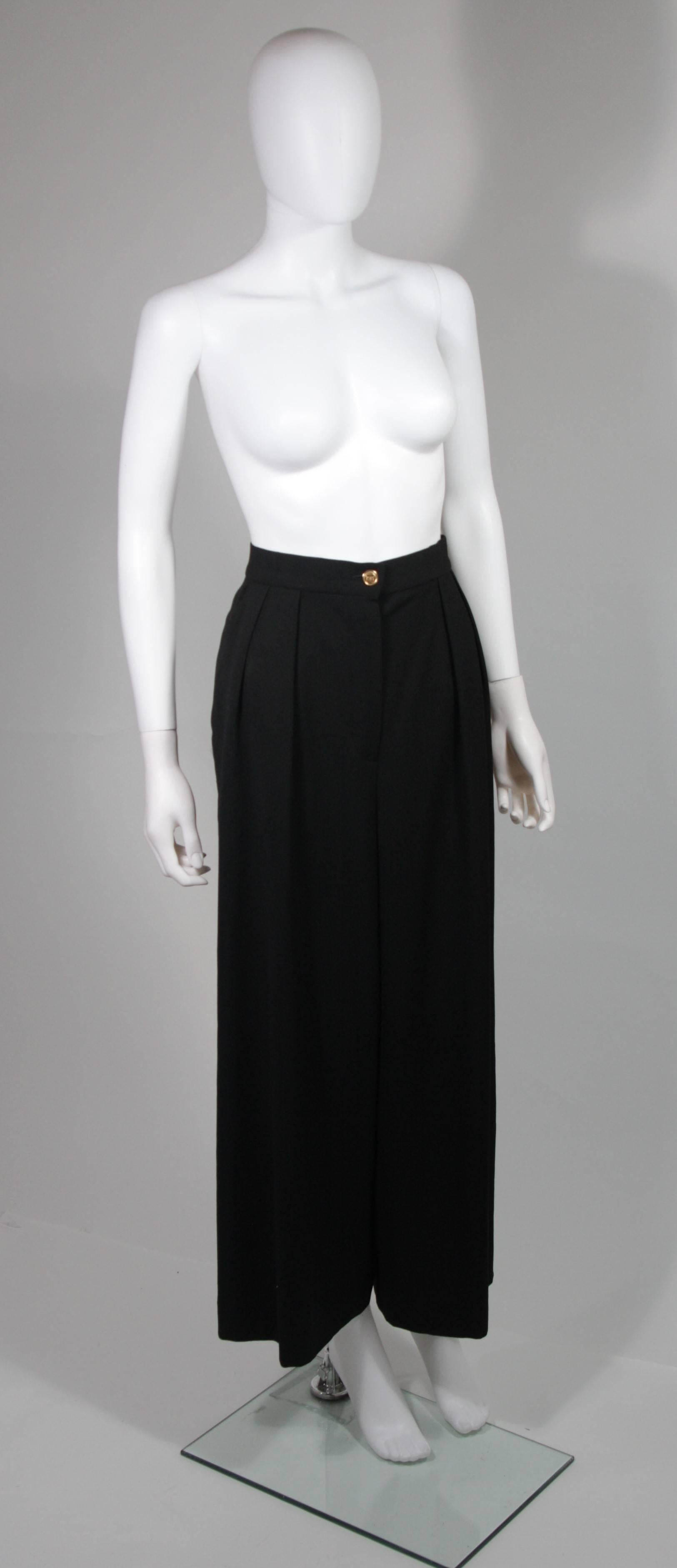 Women's Chanel Black Wide Leg Pleated Slacks with Gold hardware Size Small 26