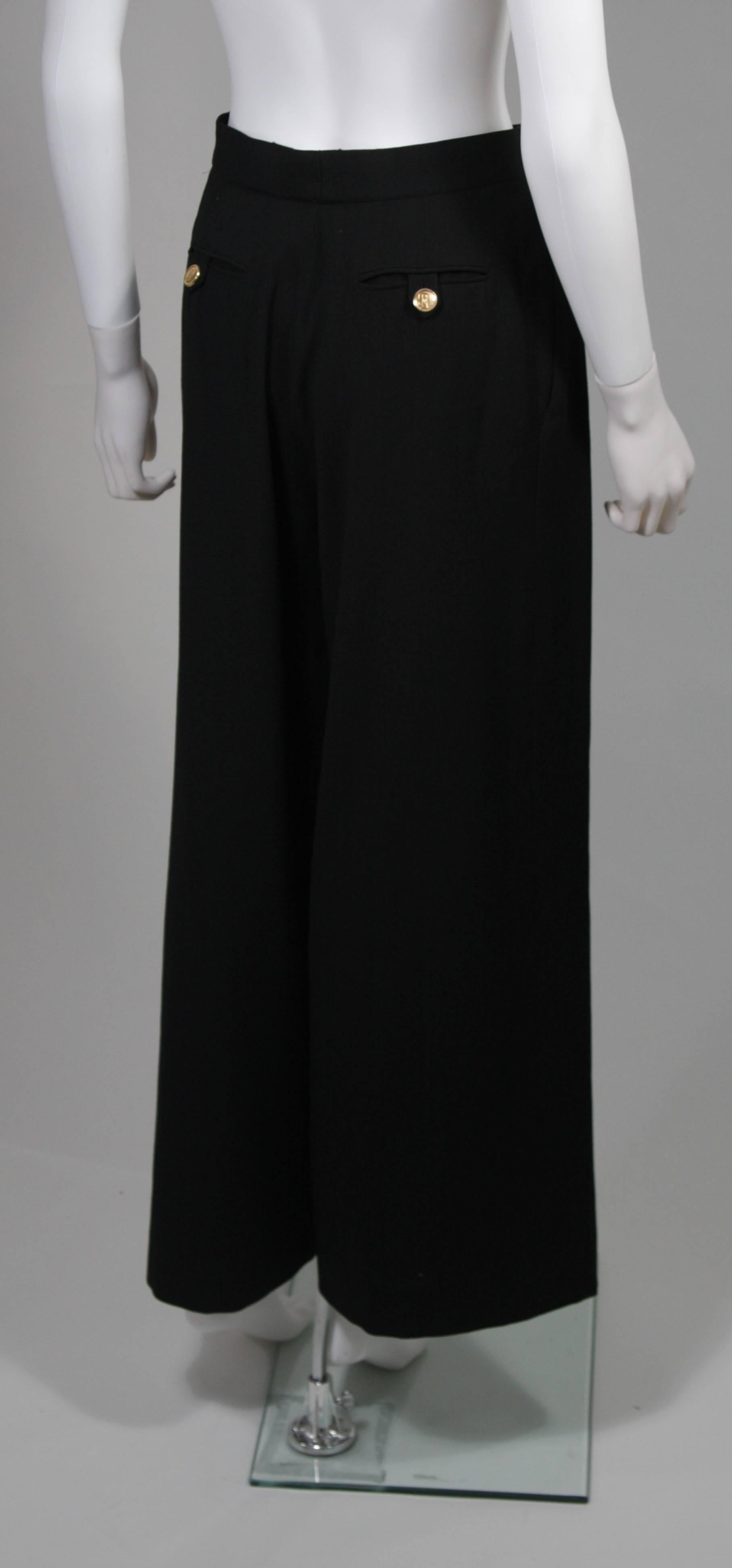 Chanel Black Wide Leg Pleated Slacks with Gold hardware Size Small 26 3