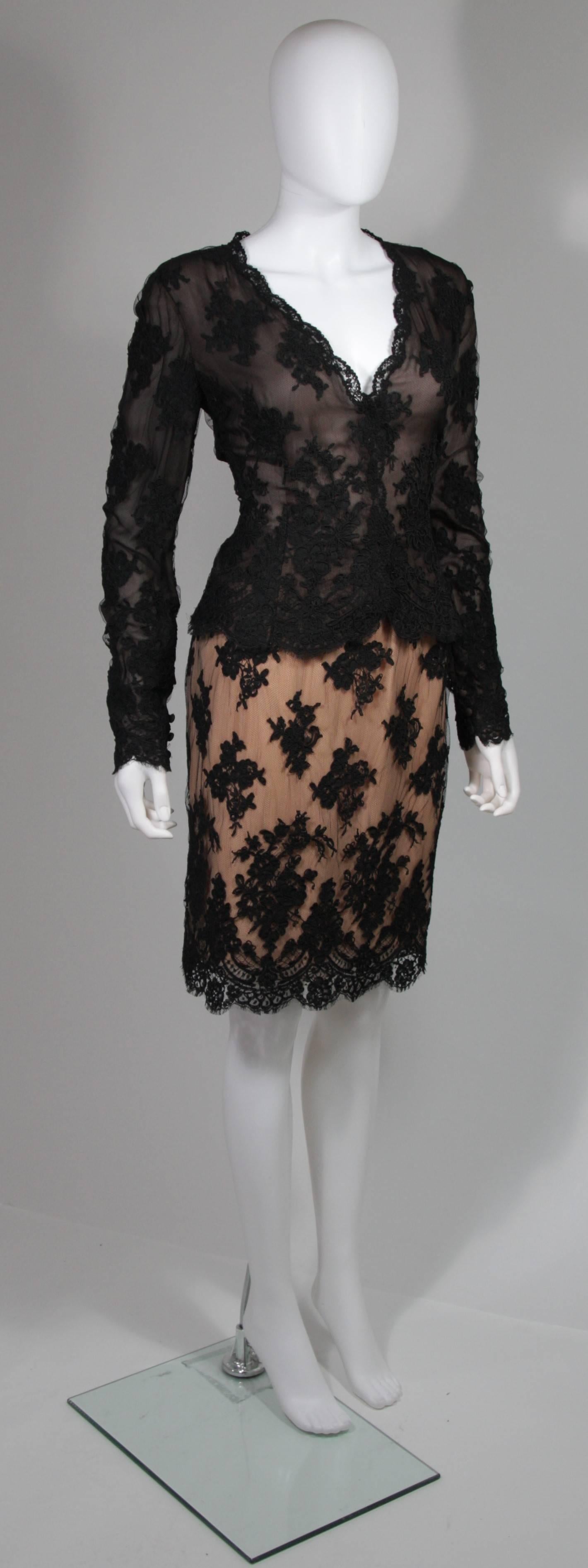 Bill Blass Black Lace and Mesh Skirt Set Size 12 14 In Excellent Condition For Sale In Los Angeles, CA