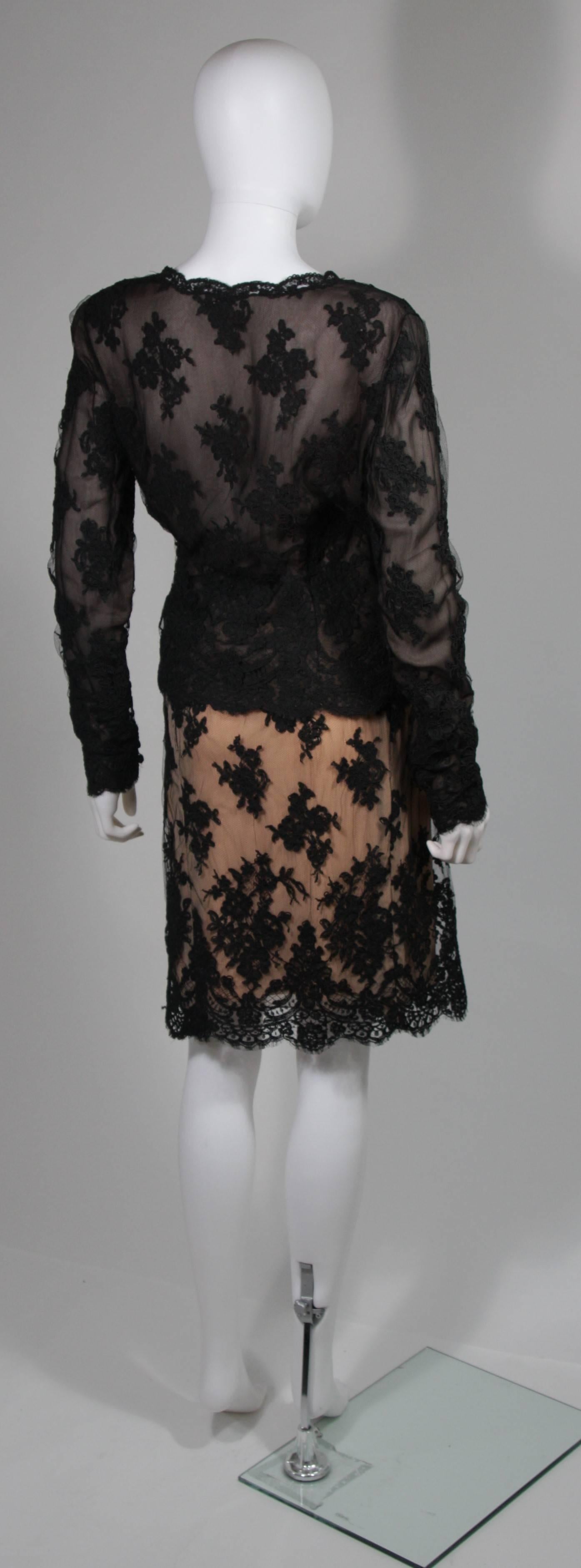 Bill Blass Black Lace and Mesh Skirt Set Size 12 14 For Sale 2