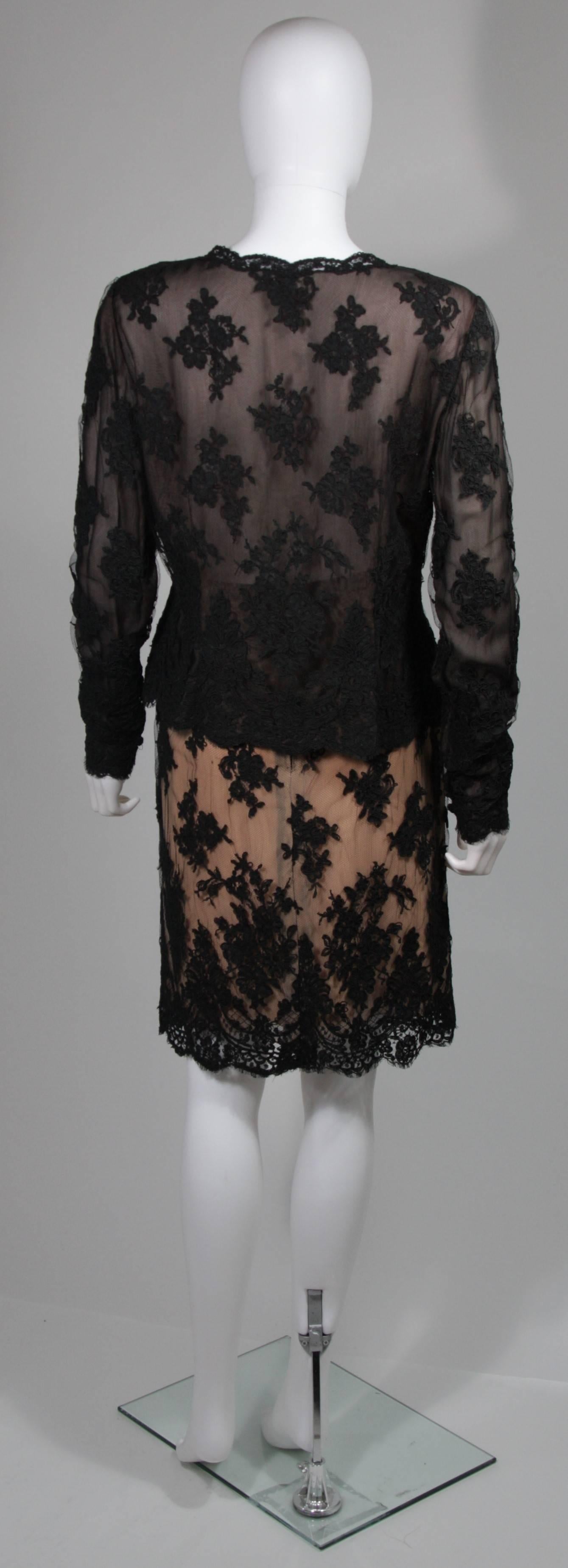 Bill Blass Black Lace and Mesh Skirt Set Size 12 14 For Sale 1