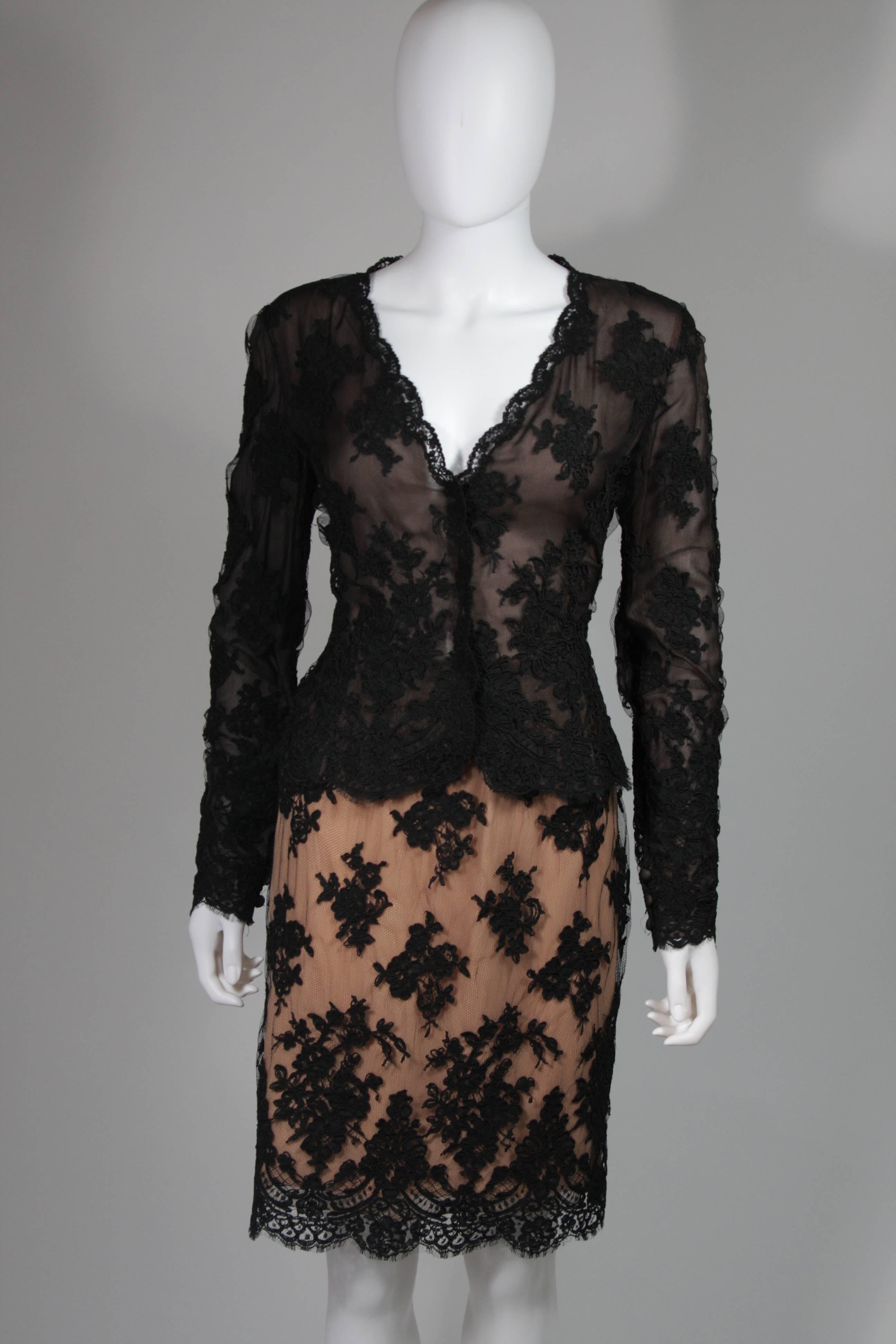 Bill Blass Schwarzes Set aus Spitze und Mesh-Rock, Größe 12 14 im Zustand „Hervorragend“ im Angebot in Los Angeles, CA