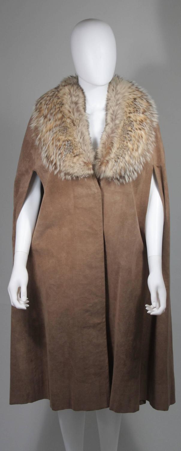 Nolan Miller Brown Suede Cloak with Fox Fur Collar For Sale at 1stdibs
