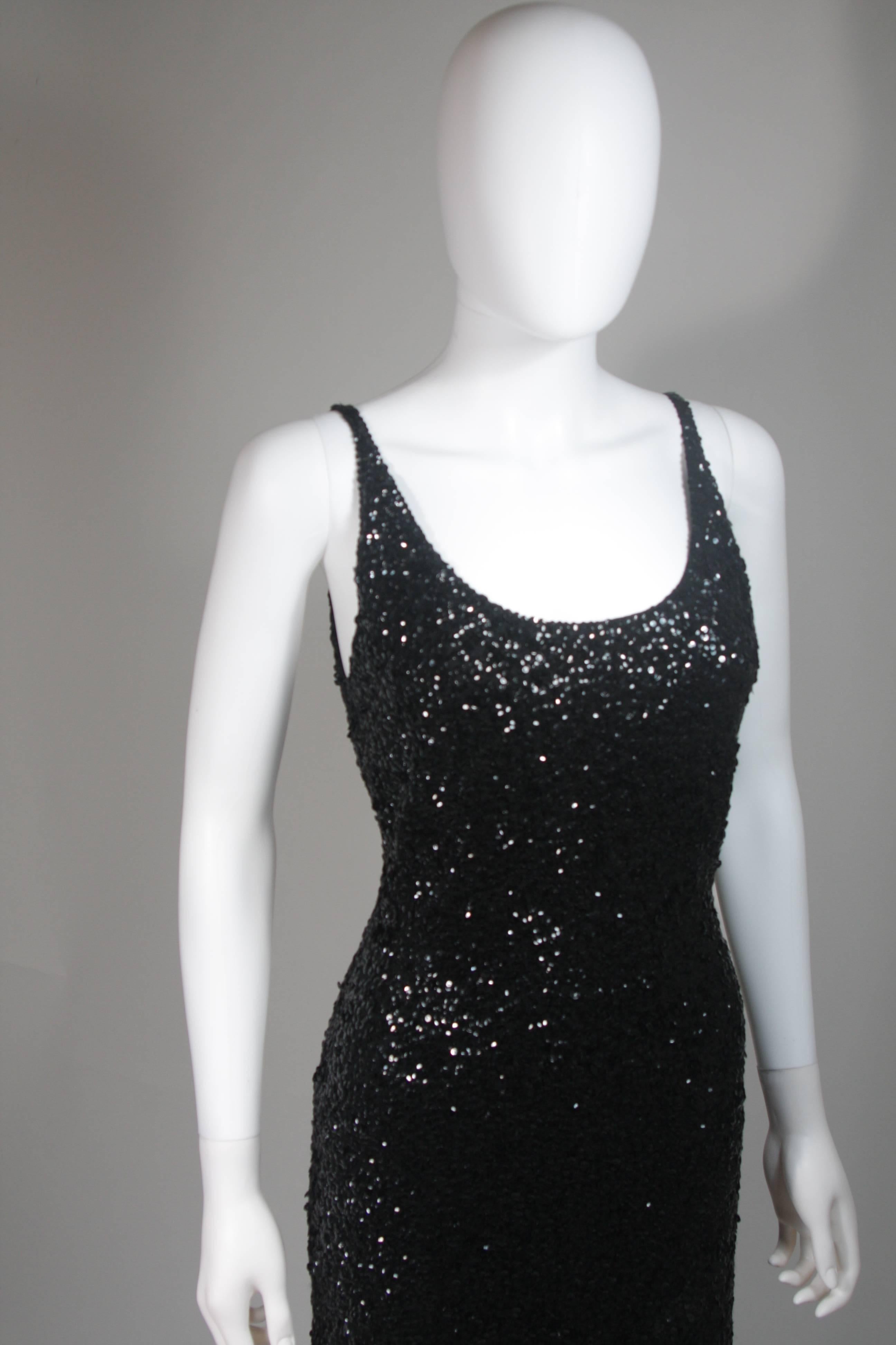 Gene Shelly Black Sequin Knit Gown Size 14 In Excellent Condition In Los Angeles, CA