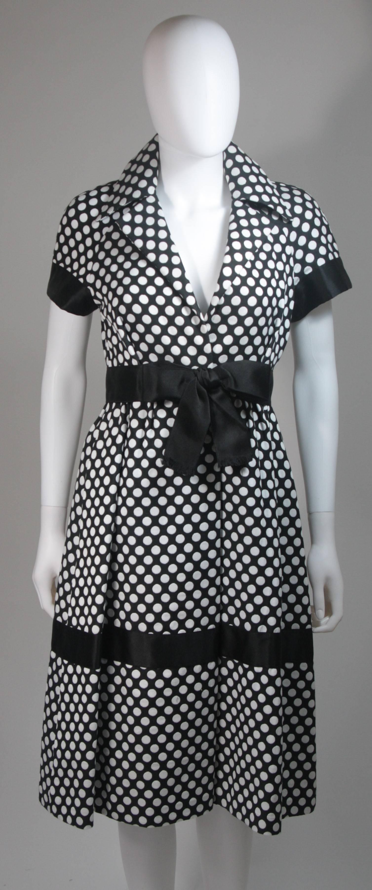 Women's Geoffrey Beene Black and White Polka Dot Dress with Satin Trim Size Small