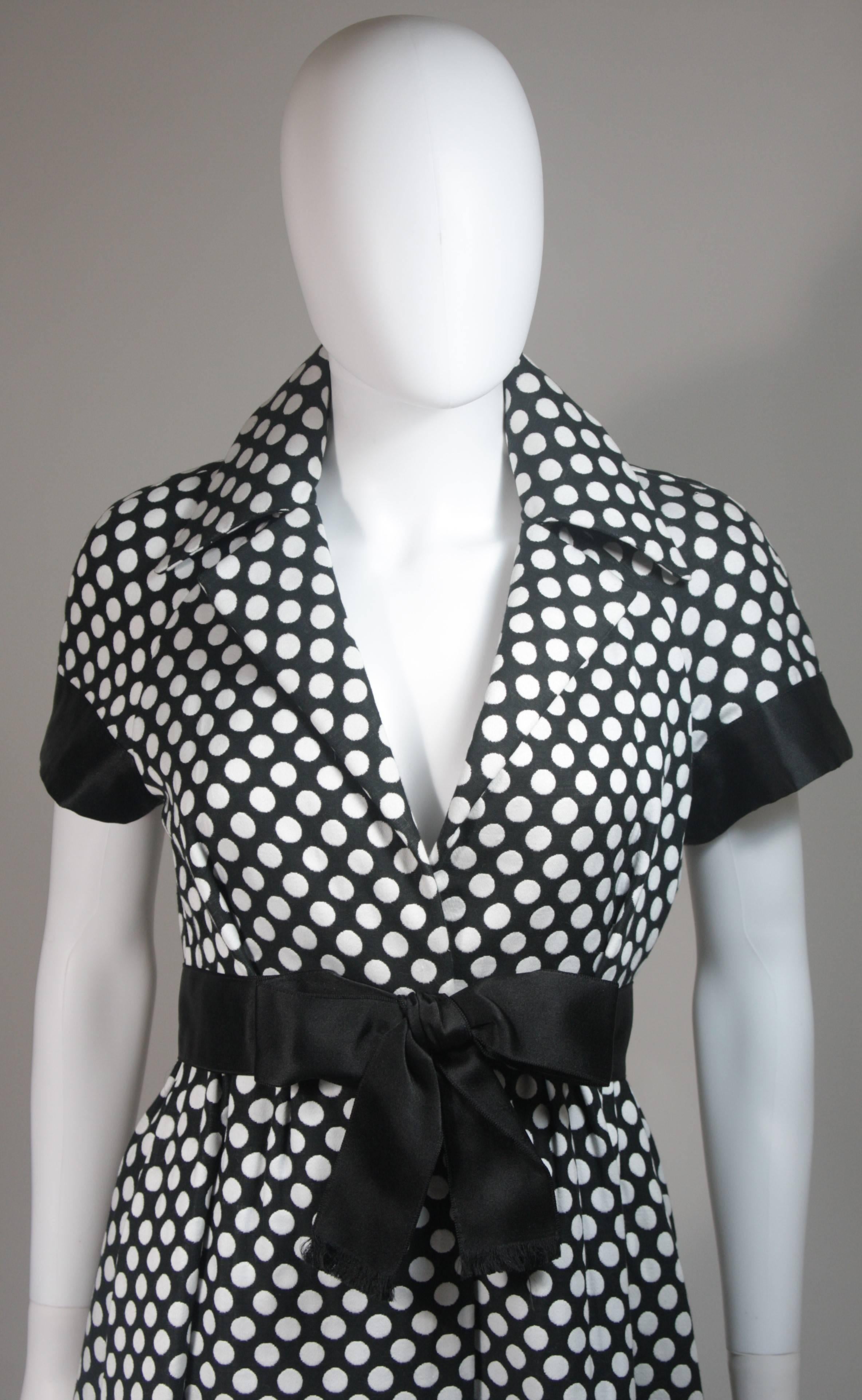 Geoffrey Beene Black and White Polka Dot Dress with Satin Trim Size Small 1