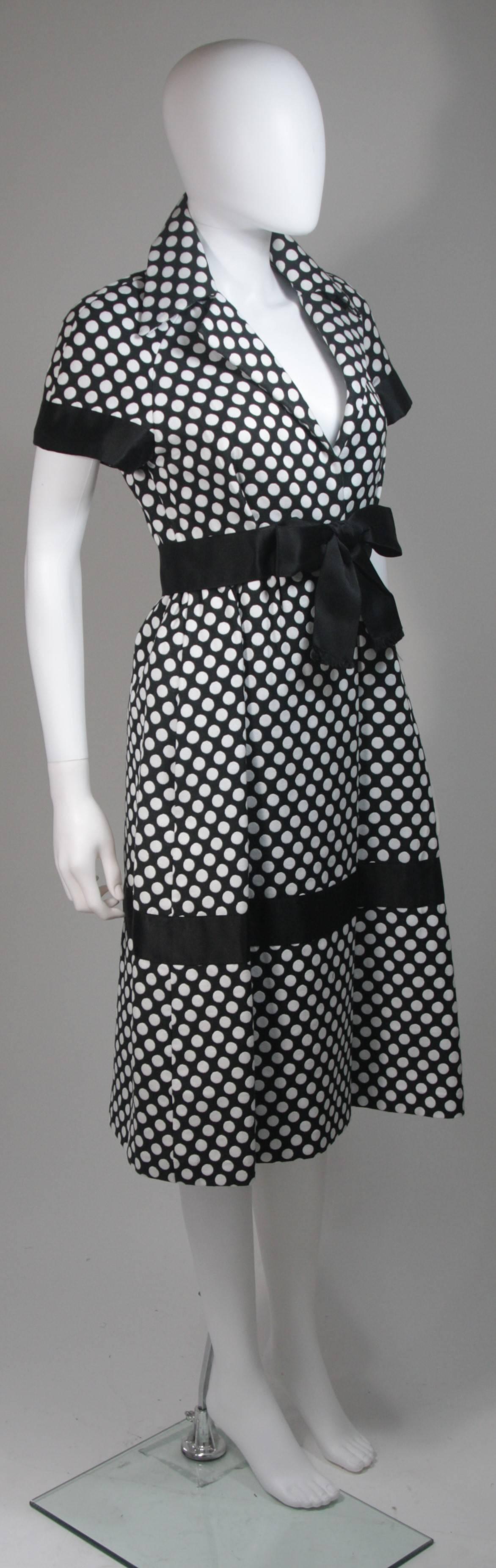 Geoffrey Beene Black and White Polka Dot Dress with Satin Trim Size Small 2