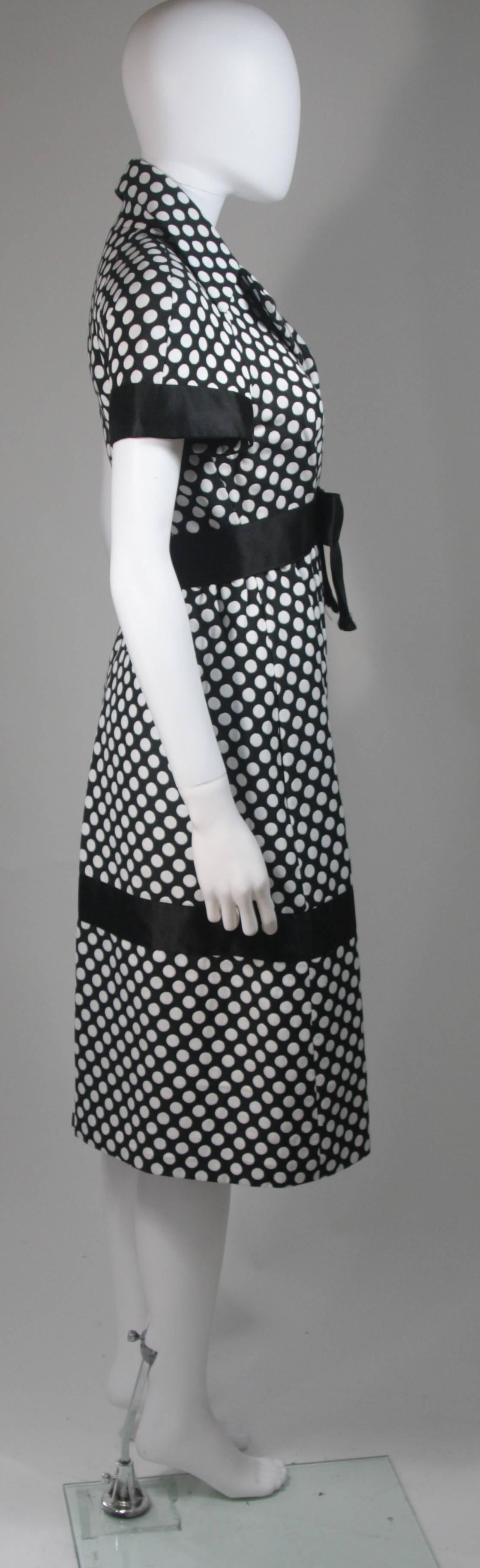 Geoffrey Beene Black and White Polka Dot Dress with Satin Trim Size Small 3